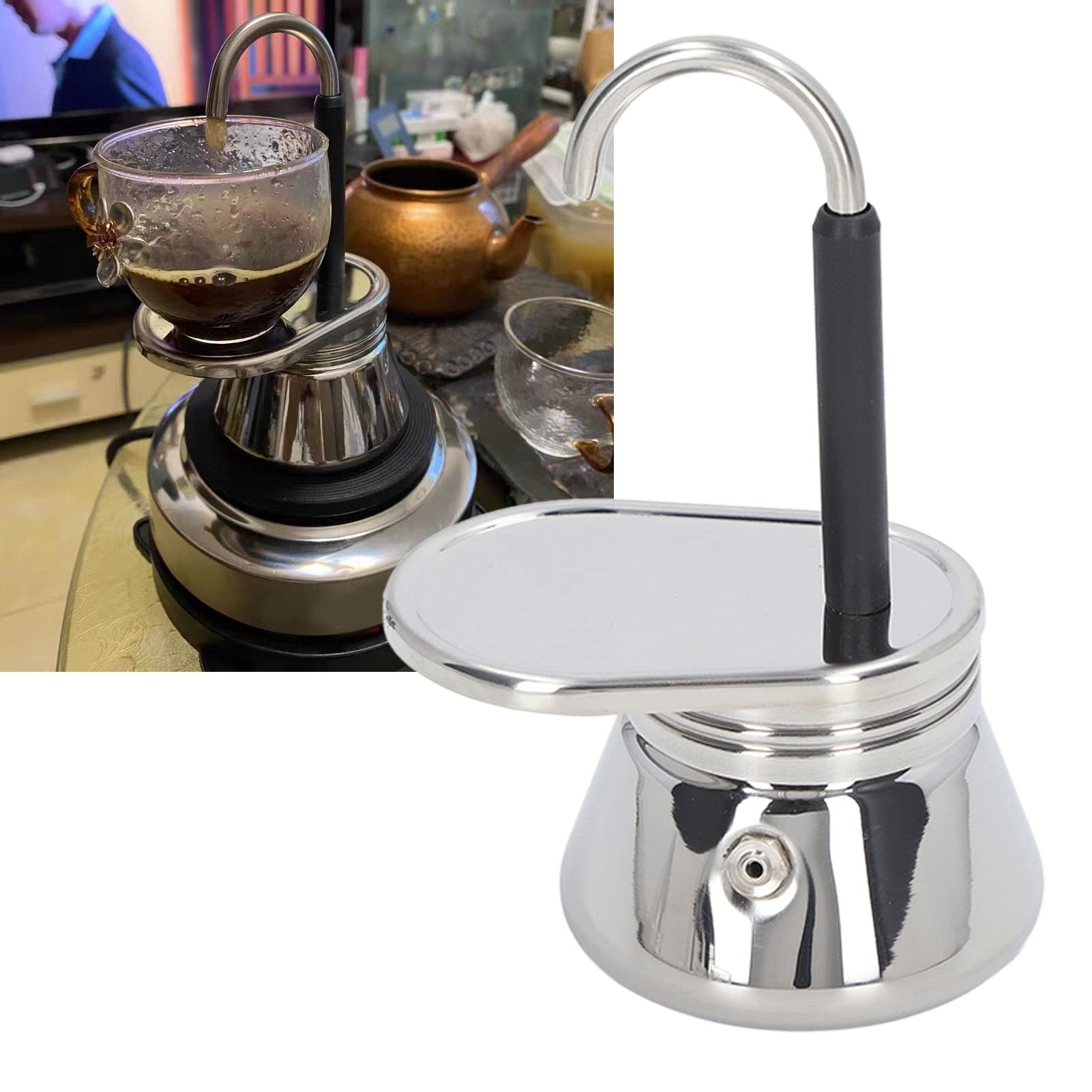 Caffettiera Singola Portatile, Caffettiera Italiana con Beccuccio Singolo in Acciaio Inossidabile Caffettiera Italiana Fai-da-te Utensili da caffè da Campeggio All'aperto Caffettiera Leggera | Preparazione compatta per fornello, materiale resistente -rugg