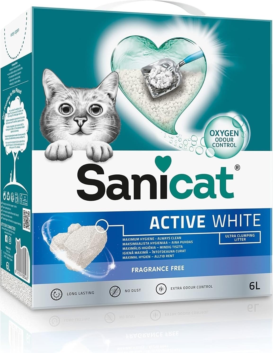 Sanicat - Active White Clumping Fragance-Free Cat Litter | Made of natural minerals with guaranteed odour control | Absorbs moisture and makes cleaning easier | 6 L capacity