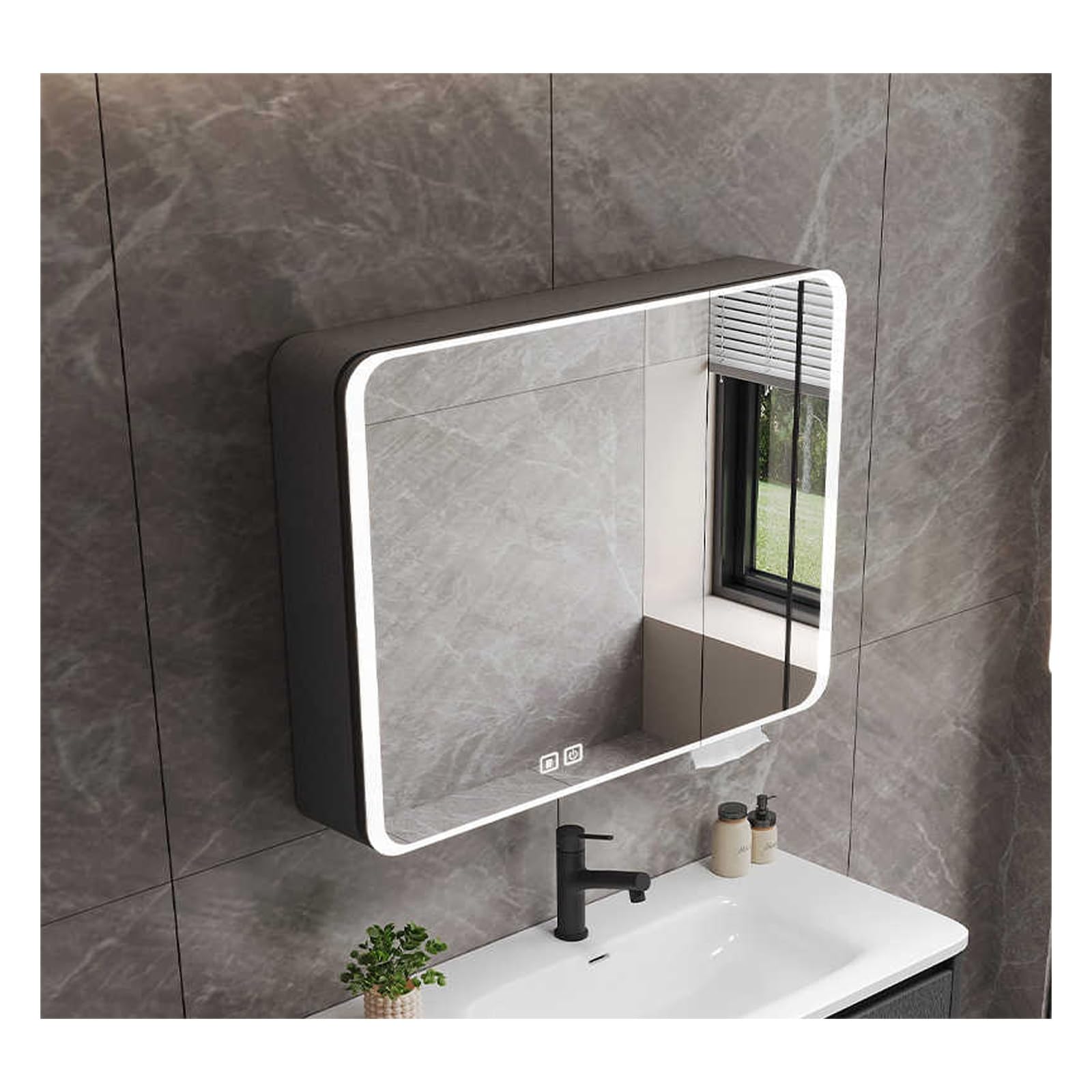 nviusdSJ Bathroom mirrors, Large Storage Capacity, Smart Touch, Defogging Design, Suitable for Multiple Scenarios(Grey,60cm/23.6in)