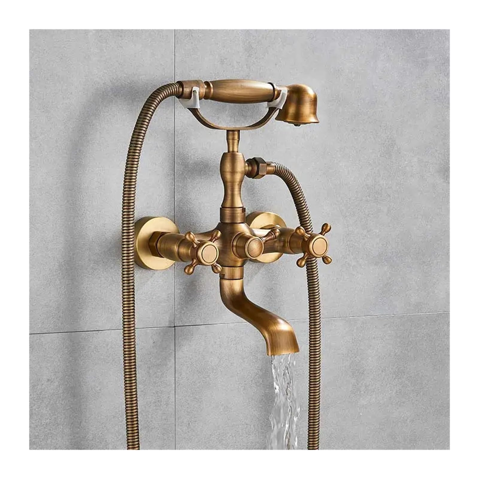 Aycdl Faucet, Antique Brass Bathtub Shower Faucets Set Dual Knobs Mixer Tap Wall Mounted Bath Shower Set Swivel Tub Spout Bath Shower