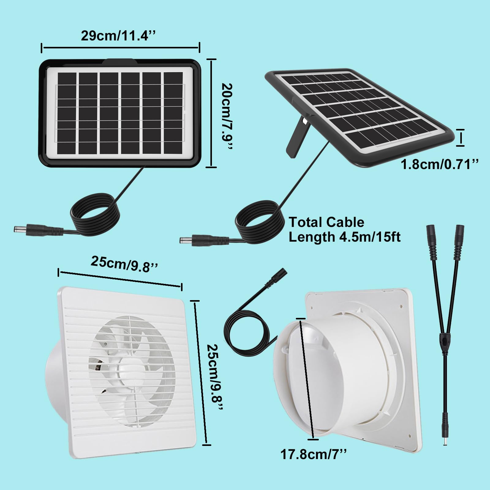 Ventola di scarico a energia solare, 20,3 cm, 25 W, doppio pannello, funziona anche nei giorni nuvolosi, ventilatore solare per ventilazione e raffreddamento in serra, casetta per animali domestici