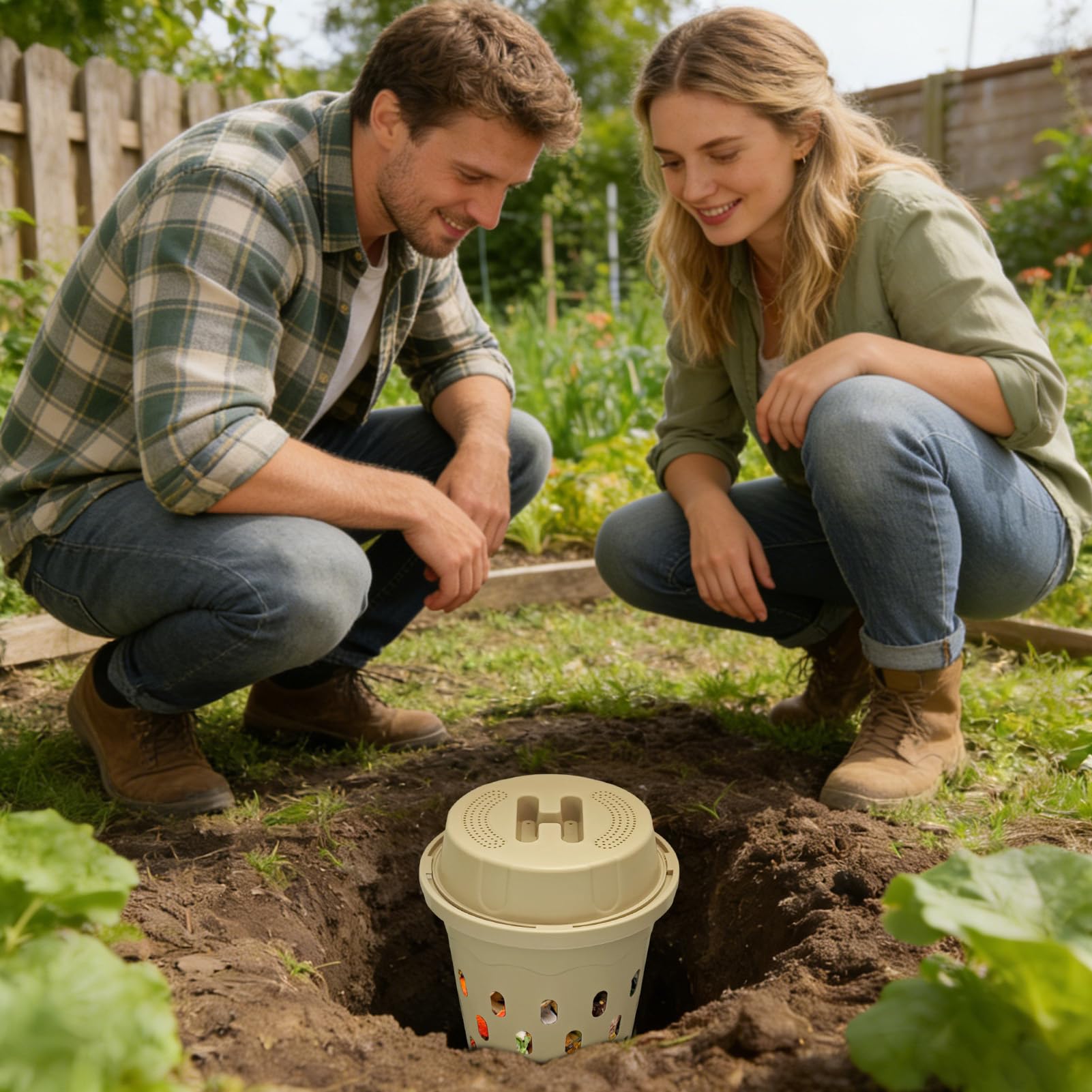 Worm Composter Bin - 27.4cm Inground Vermicomposting Container, Ventilated Organic Waste Converter, Secure Lid Compost System | Soil Fertility Booster for Vegetable Beds Gardens Farms Backyard Plots — view 2