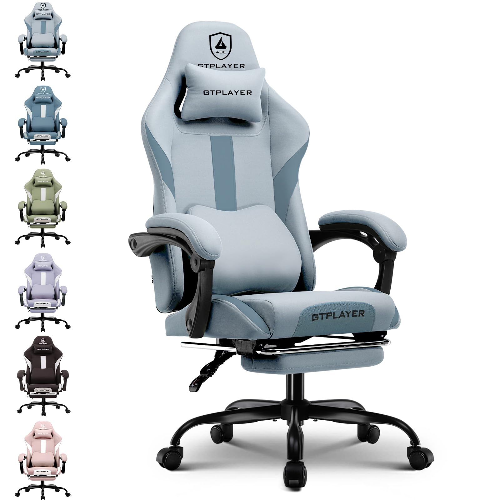 GTPLAYER Silla Gamer, Silla de Oficina Transpirable, de Tela de, Silla ergonómica de PC, Silla de Escritorio Ajustable y giratoria con reposapiés, Gris
