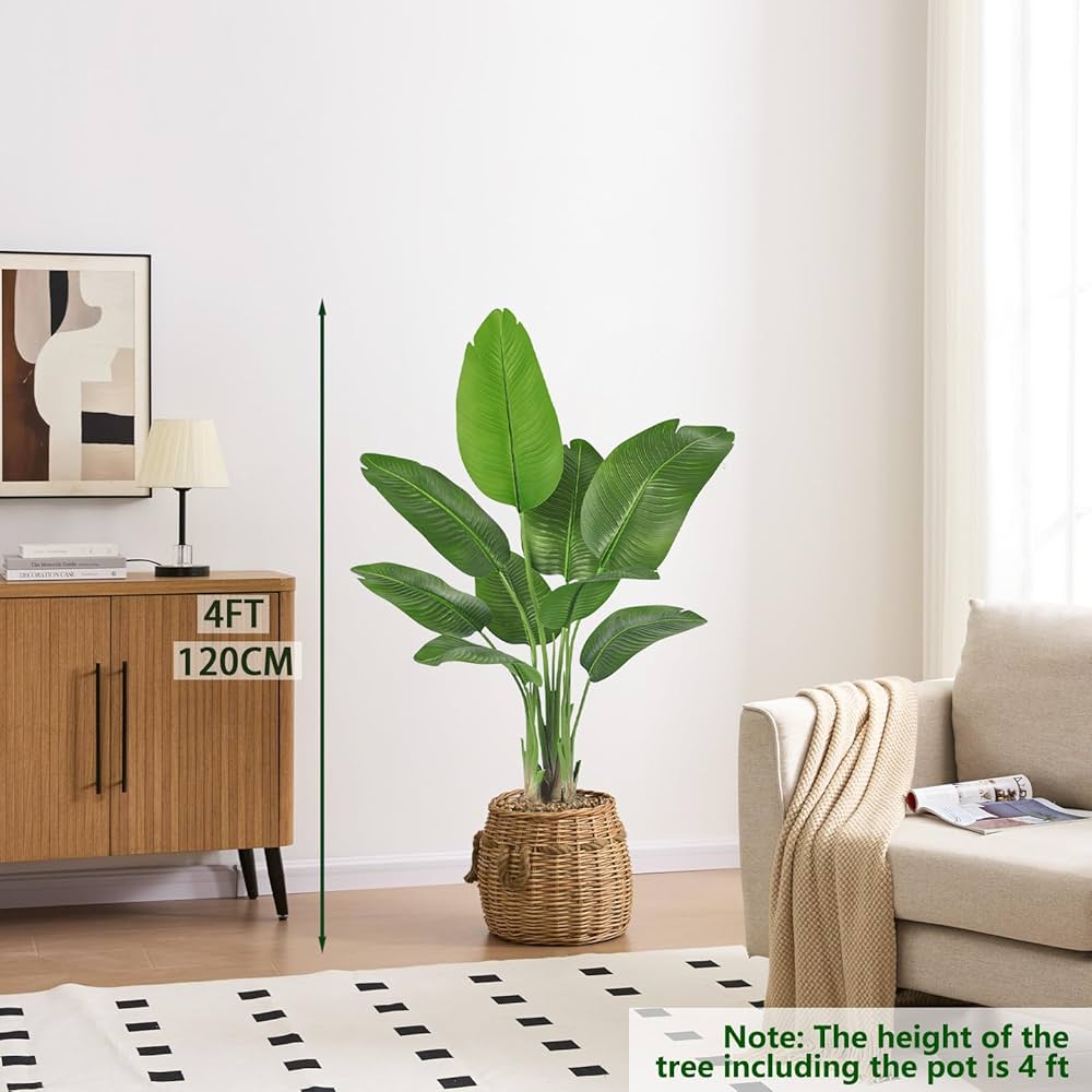 Lifelike Bird Of Paradise Artificial Plant 5ft Faux Banana Leaf Tree With Black Tall Planter For Home Decor - Perfect Indoor Silk Floor Plant For Living Room, Office, And Bedroom Ambiance