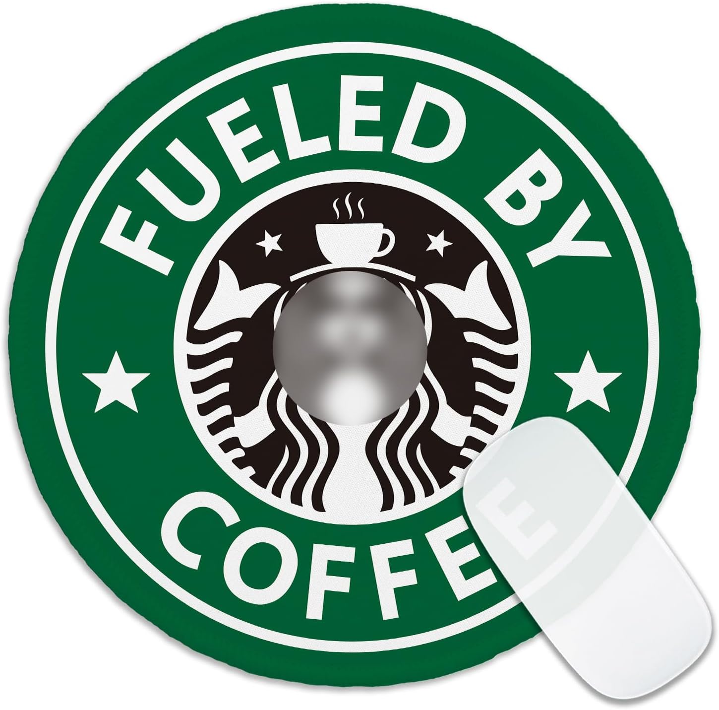 Funny Coffee Round Mouse Pad, Fueled by Coffee Mousepad for Laptop Gaming, Small Mouse Mat with Non-Slip Rubber Base Stitched Edge for Work Wireless Computer Mouse Office Desk Accessories