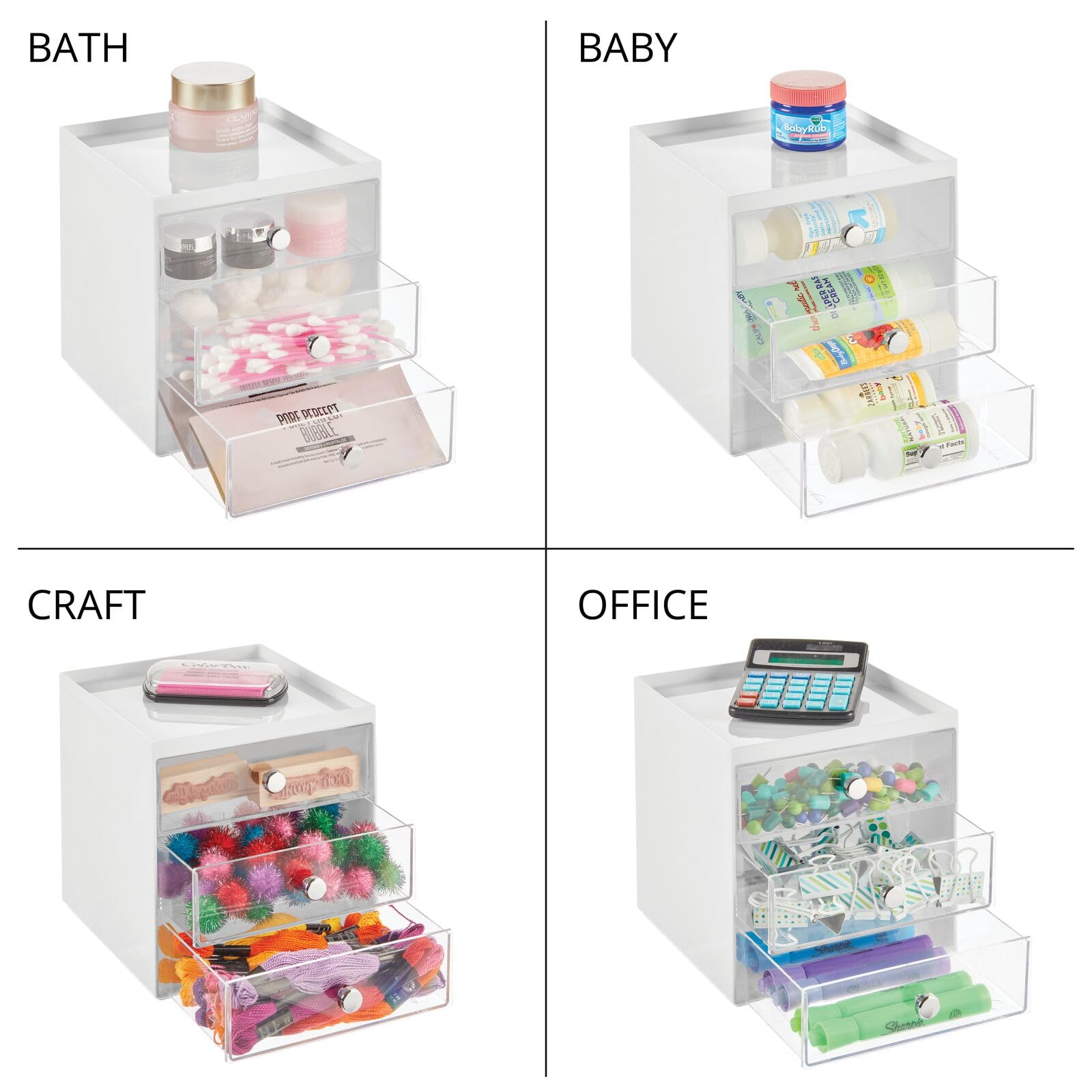 mDesign Makeup Organizer Storage Cube with 3 Drawers