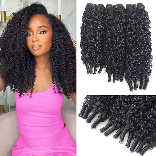Burmese Curly Bundles Human Hair 18 20 22 Inches 100% Unprocessed Quick Weave 3c4a Water Wave with Spiral Curly End Real Human Hair Extensions Natural Black