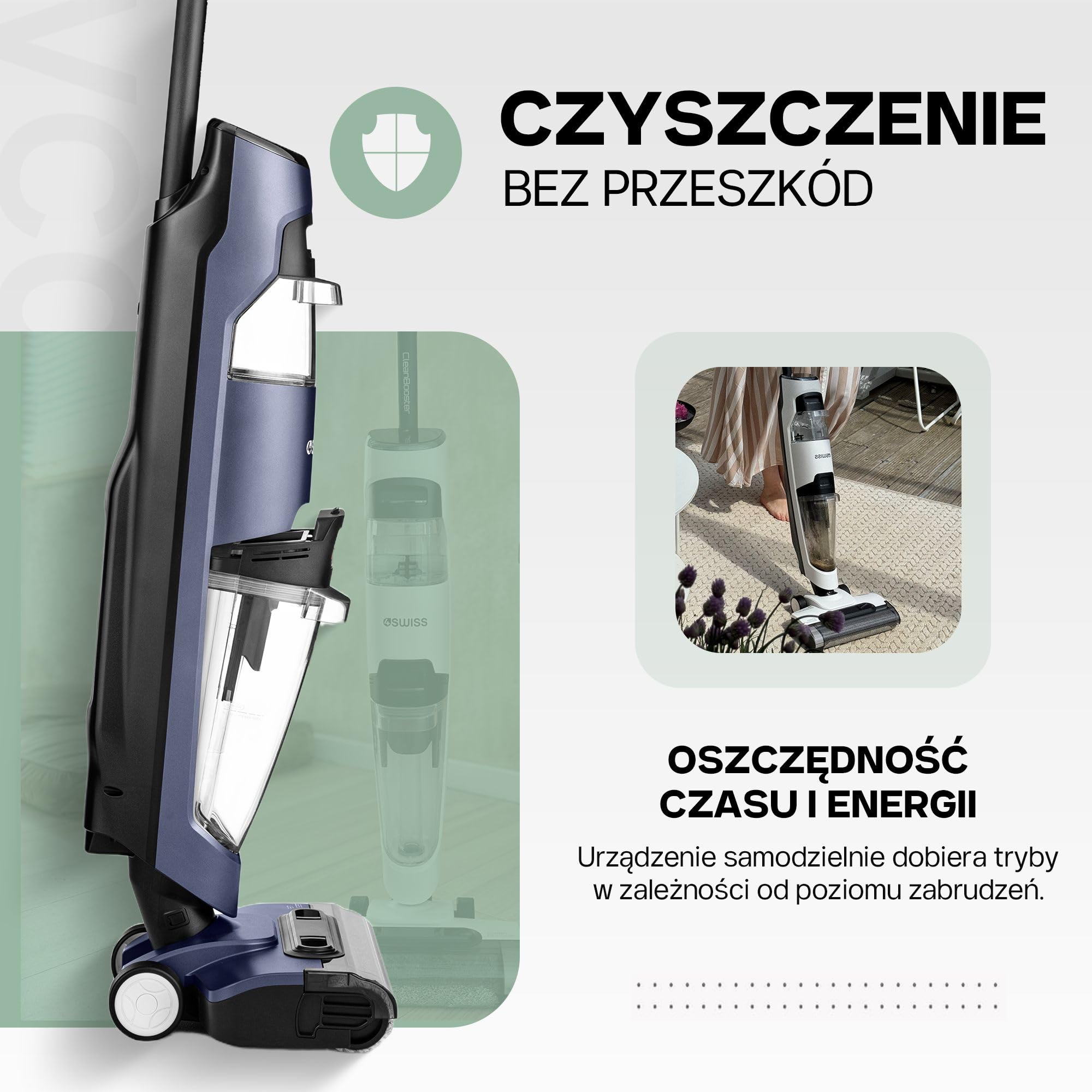 4Swiss VC024 Clean Booster | Odkurzacz pionowy | Bezprzewodowy | Odkurzacz myjący | Biały | Bezworkowy | Samoczyszczący | Energooszczędny