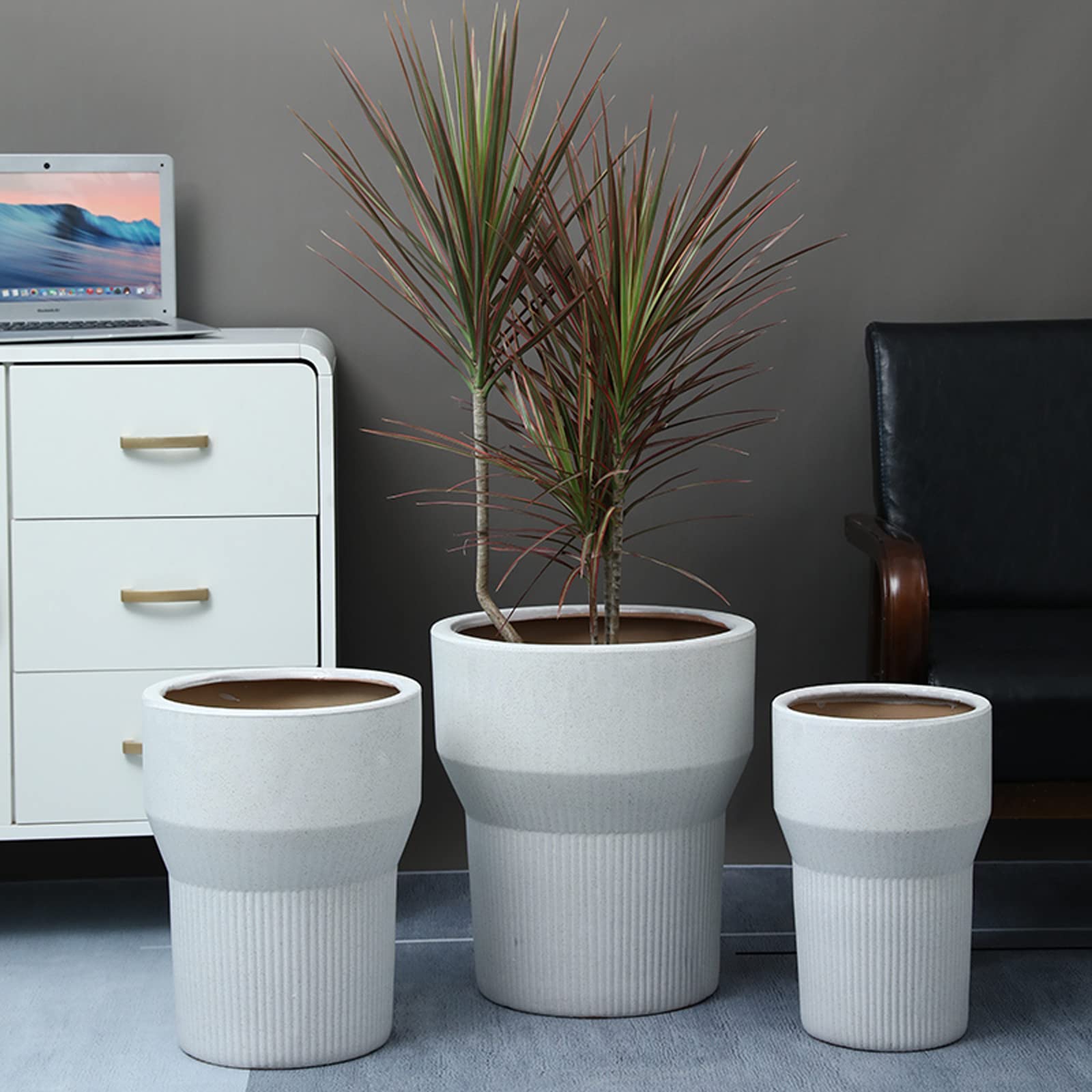 Vasi da Giardino Vaso per Piante Alto a Righe Verticali, vasi da Fiori in Ceramica per Interni da Esterno con Fori di drenaggio Stile Moderno per casa e Giardino