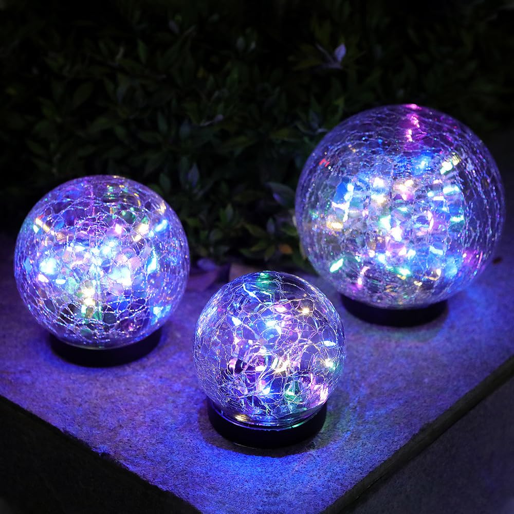 Solarne lampy kuliste, wodoodporne, do ogrodu, trzaskające szkło, lampy solarne, na ścieżkę, podwórko, patio, trawnik, dekoracja zewnętrzna, krajobraz, ogród, światła kulowe (wielokolorowe, 10 cm, 20