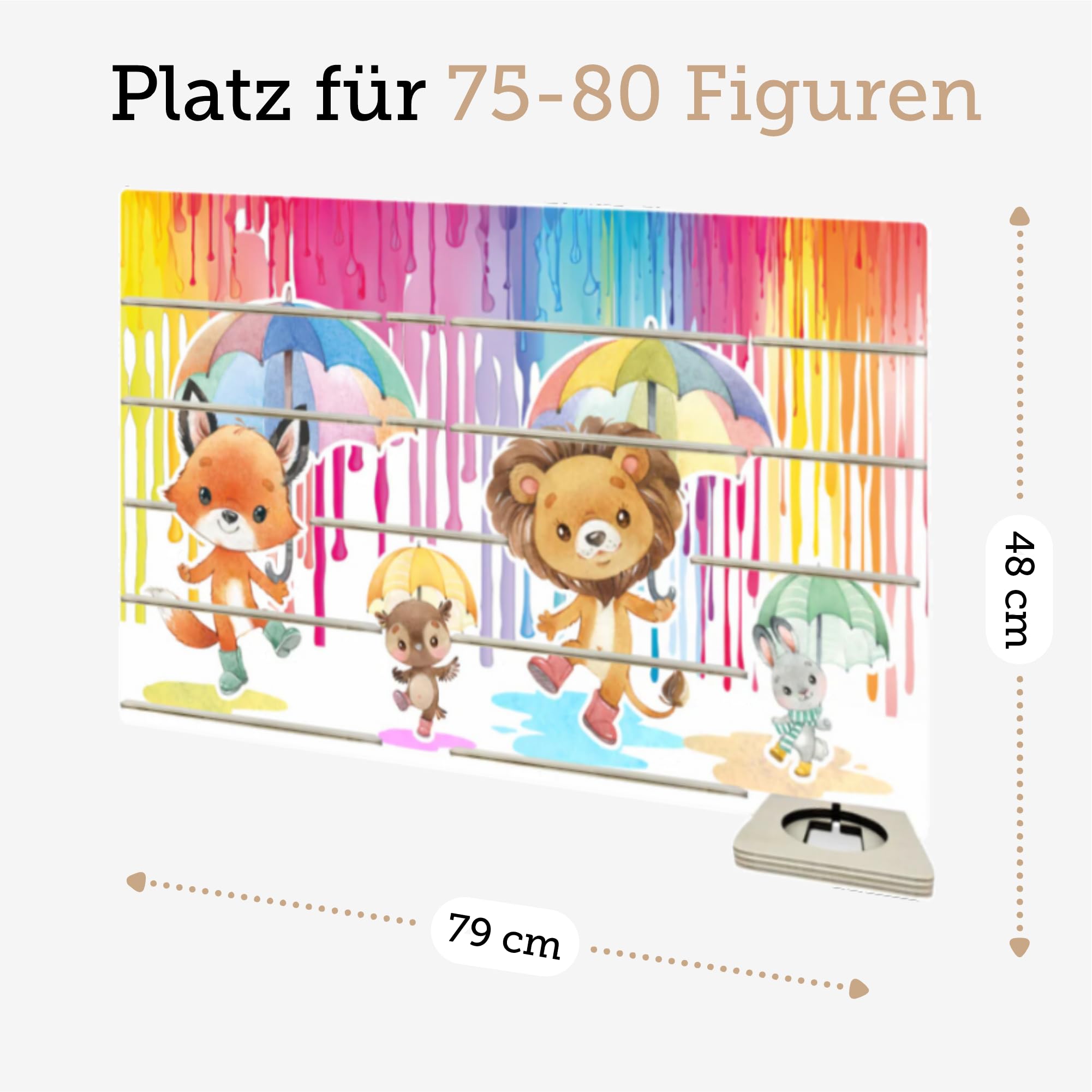 Farbklecks-Collection Musikboxregal Farbgewitter, Wandregal für mehr als 60 Hörfiguren, Maße 79 x 48 x 6 cm, mit speziellem Ablagefach kompatibel mit Toniebox, handgefertigt in Deutschland