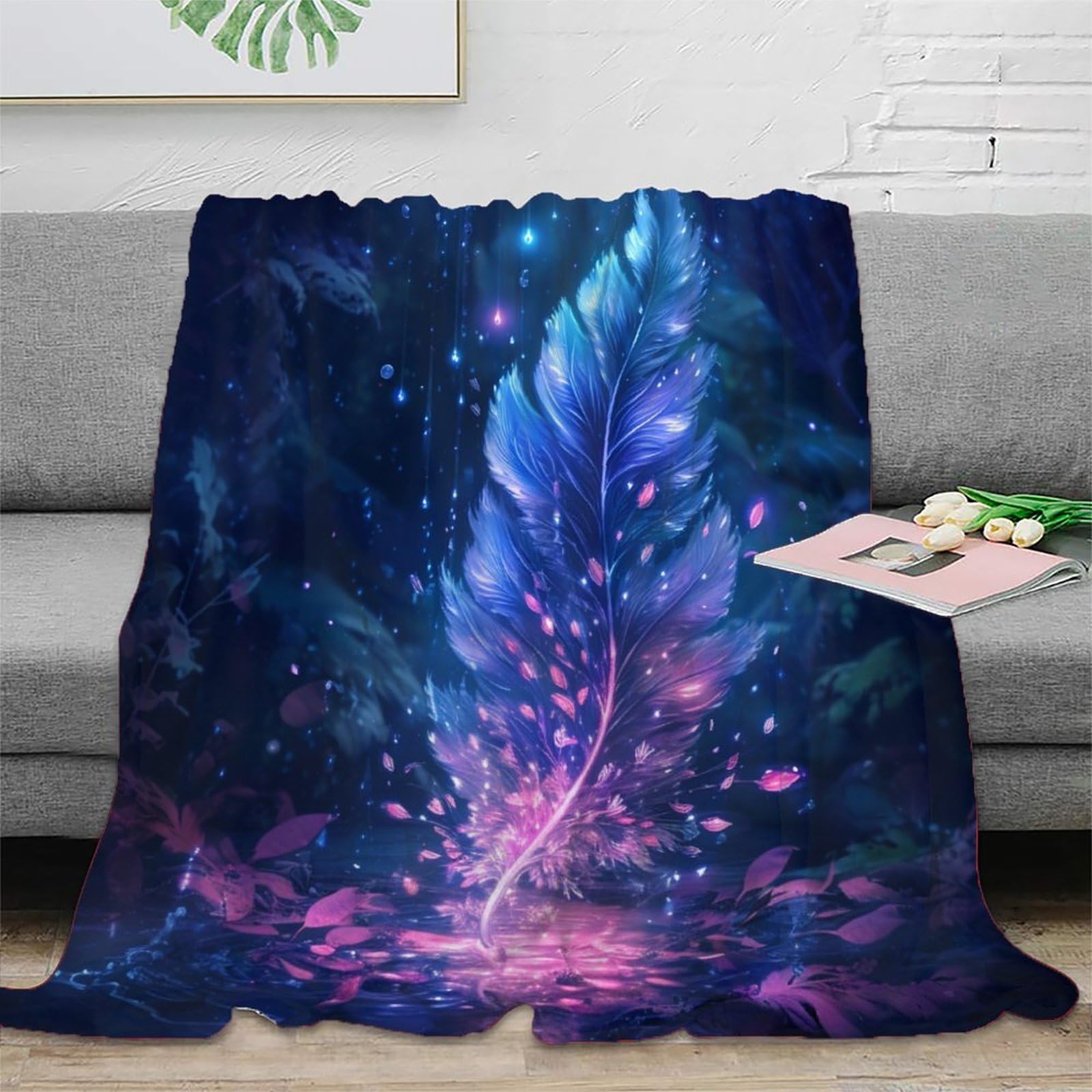 Piuma neonata Coperta in Flanella 3D Stampa Peluche Coperte Microfibra Caldo Morbida Per Ragazzi Adulti Coperta Decorata ，per Divano Letto Tutte Le Stagioni 80x90inch(200x230cm)