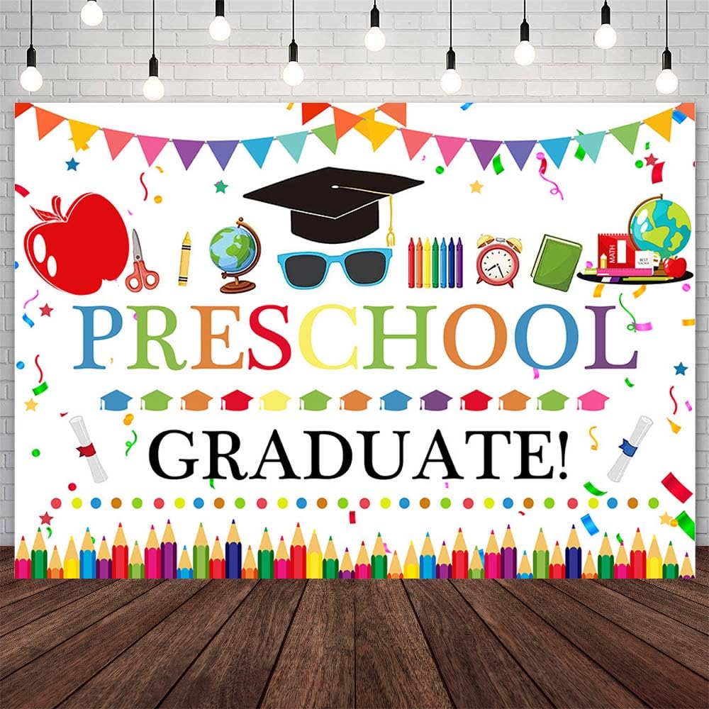 AIBIIN 7x5ft Preschool Graduate Backdrop Congrats Preschool Graduation Class of 2025 Photography Background Kindergarten Congrats Grad Ceremony Prom