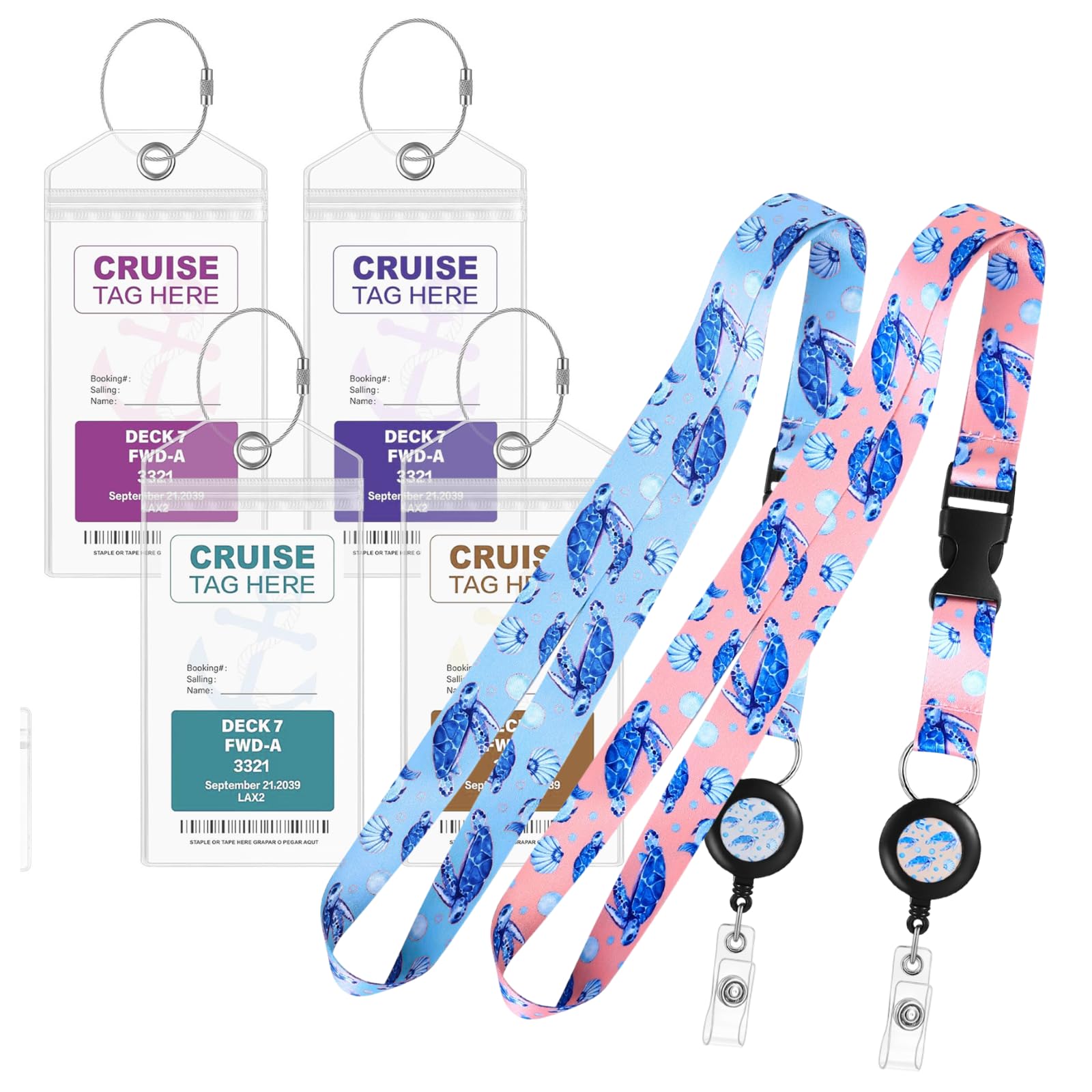 2 Cruise Lanyards+4 Water-Resistant Luggage Tag Holders | Perfect for Couples | Compatible with Carnival, Princess, Norwegian (NCL), P&O, Holland