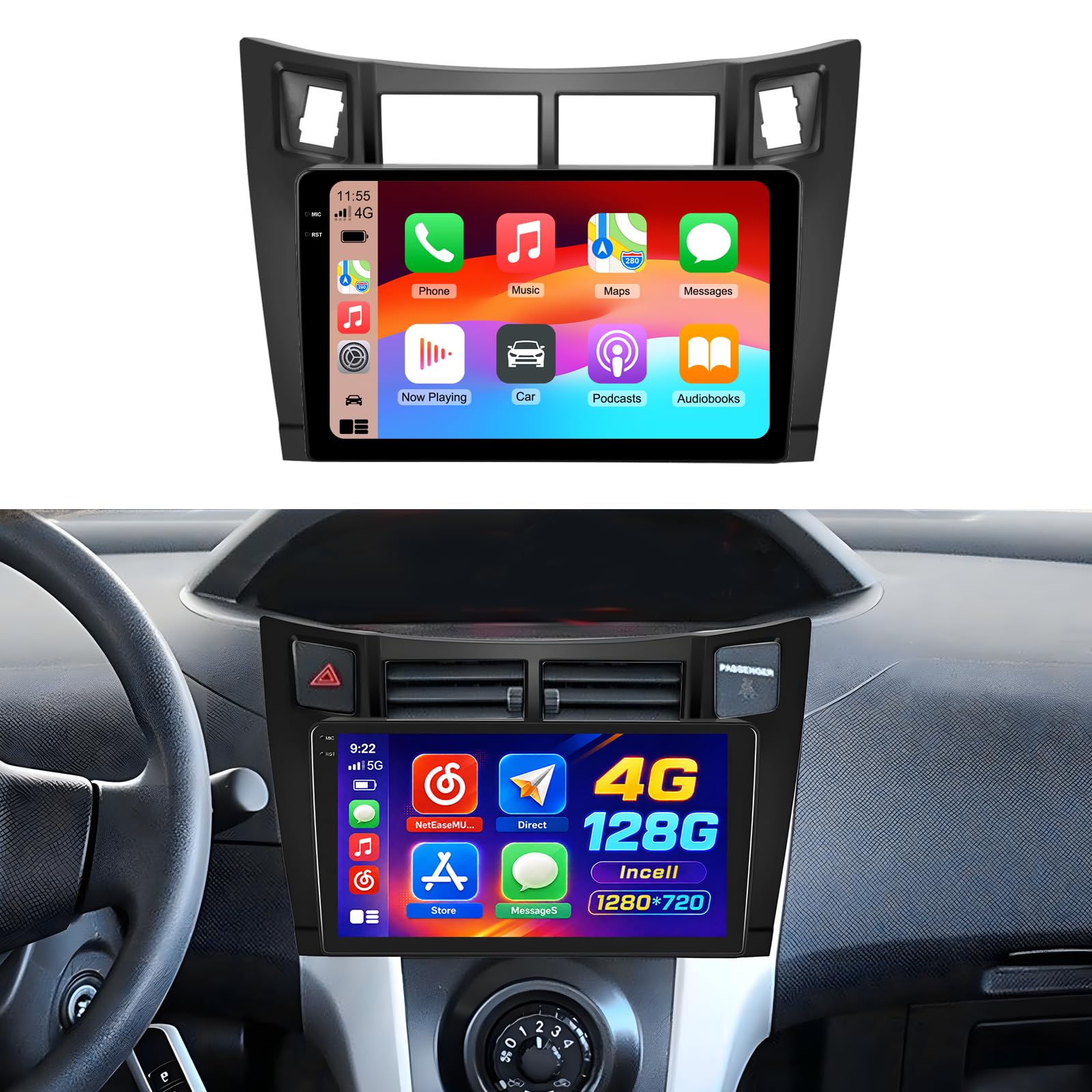 4+128G Autoradio avec CarPlay Android Auto pour Toyota Yaris 2006-2011