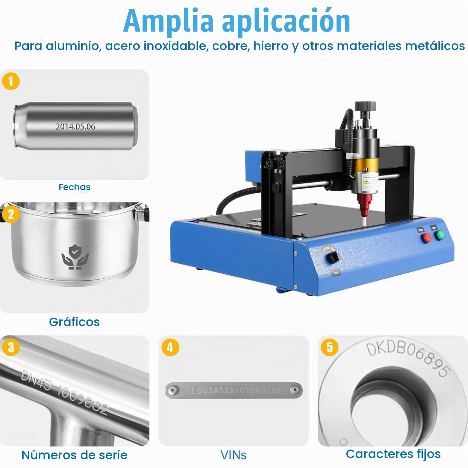 Máquina marcado metal eléctrica 400 W, máquina grabado joyería, dispositivo grabado por micropercusión plástico, para placas identificación acero, velocidad de 50 mm/s.,200 * 150mm