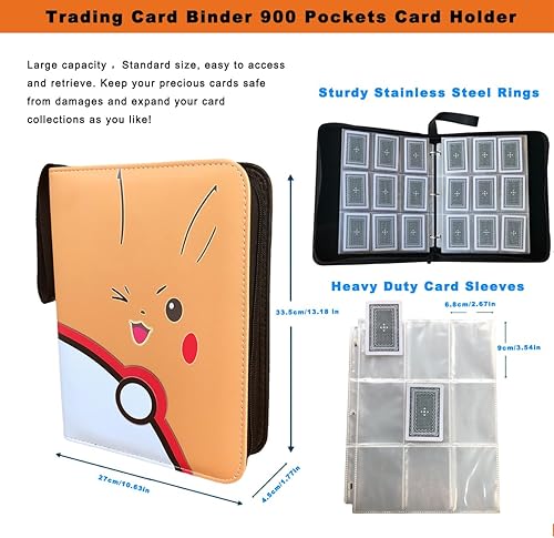 Miniatura 6 de Card Binder,900 Pockets Trading Card Binder 9 Pocket Card Holder Album, Card Collection Binder with 50 Removable Sleeves and Zipper for Boys Girls