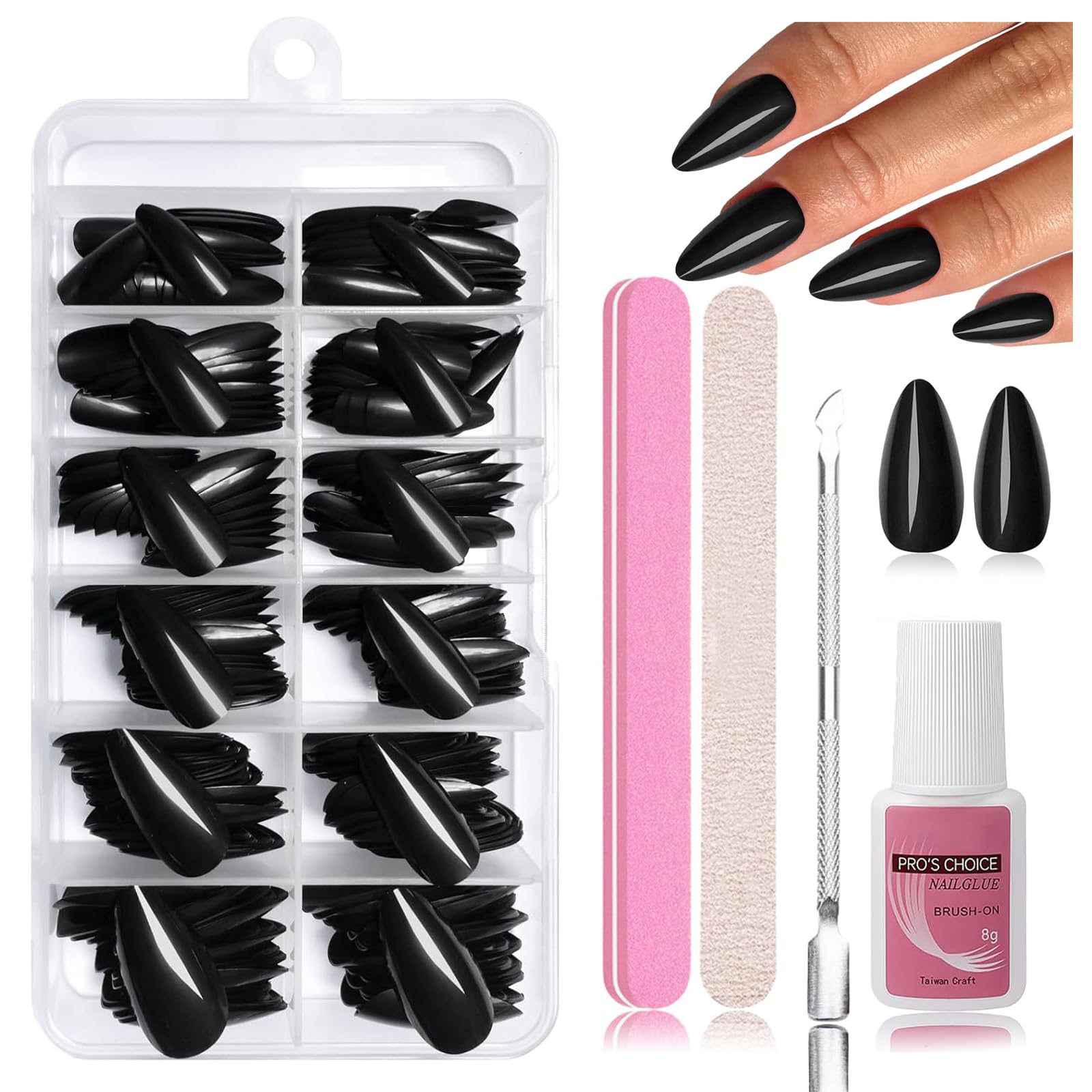 Nymora Press on Nails, 240 unidades de uñas postizas para pegar, puntas de gel suaves, material ABS, incluye pegamento para uñas de 8 ml, lima de uñas, empujador de cutículas, caja de almacenamiento — view 11
