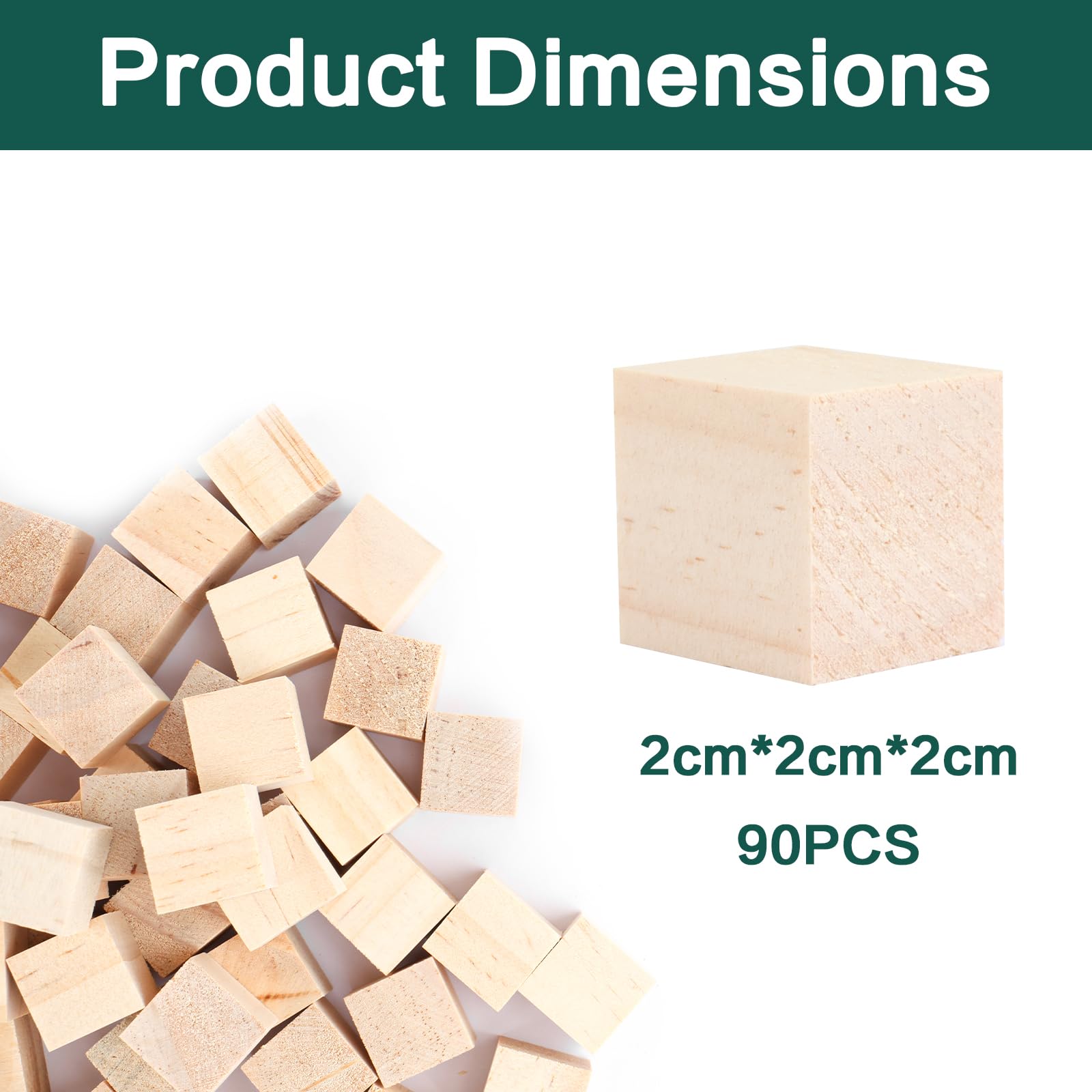 90 Pcs Small Wooden Cubes, 2 x 2 x 2cm /0.78 x 0.78 x 0.78 inch Wooden Blocks, Blank Wood Blocks - Image 2