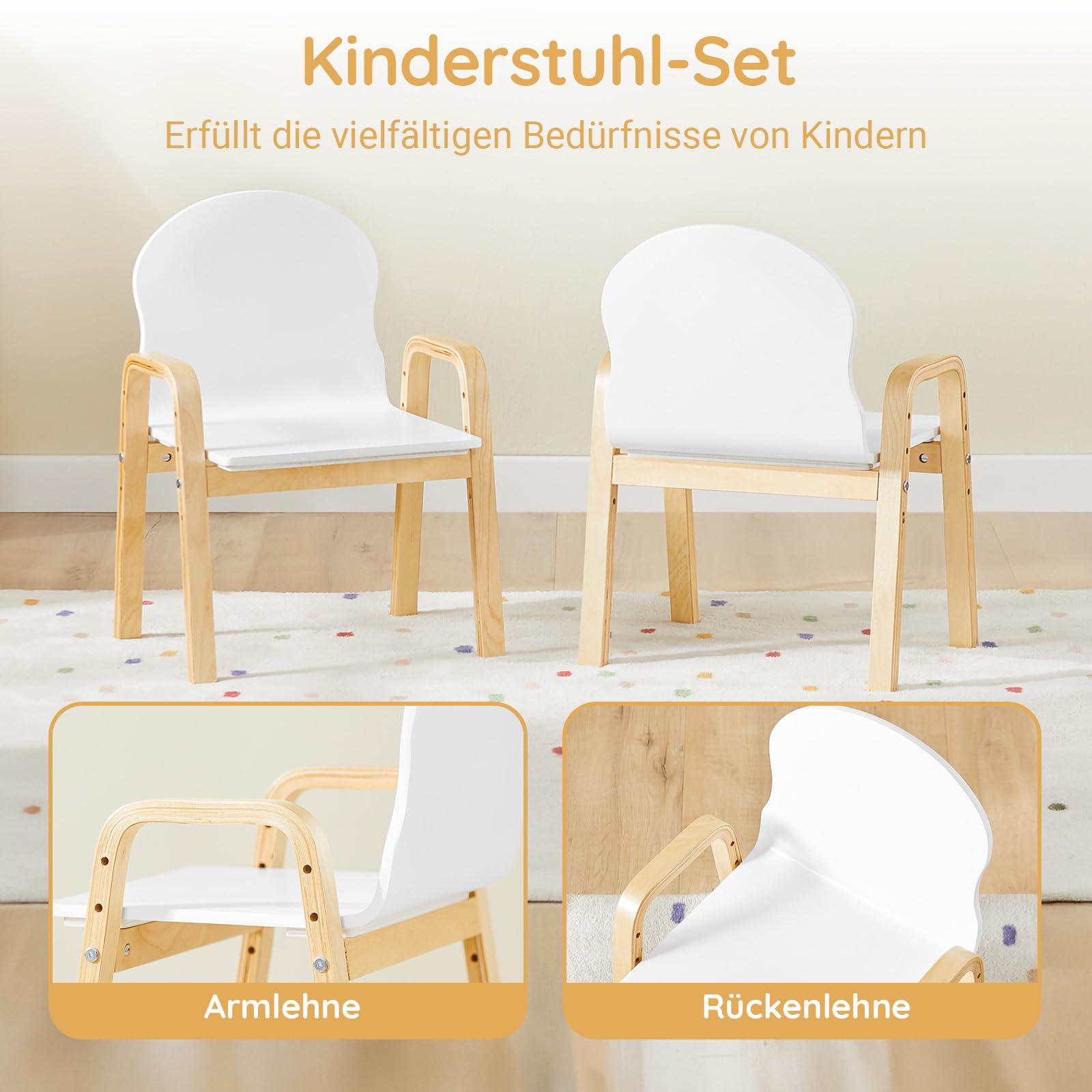 SoBuy KMB24-Wx2 2er Set Stuhl höhenverstellbar Stühlchen mit Armlehnen und Rückenlehne weiß Sitzhöhe 23-35cm