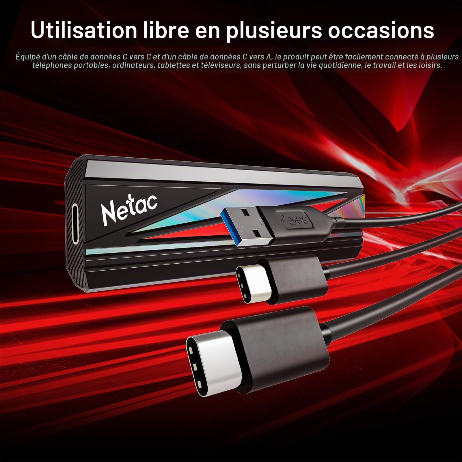 Netac SSD Externe Portable de 2 to. Jusqu'à 2000 Mo/s en Lecture/écriture, Lecteur SSD Externe USB3.2 Gen2x2
