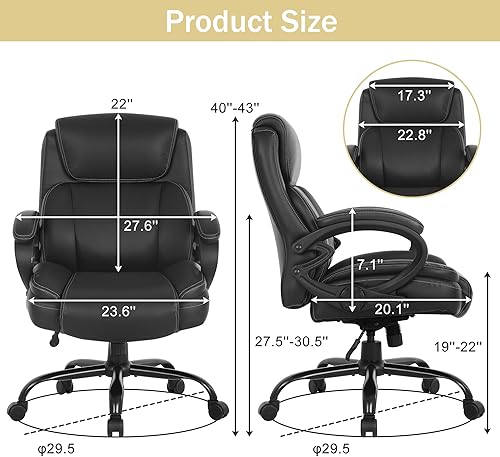 Miniatura 2 de Silla de oficina grande y alta de 400 libras, silla de escritorio ergonómica con soporte lumbar para la cabeza, silla de computadora giratoria
