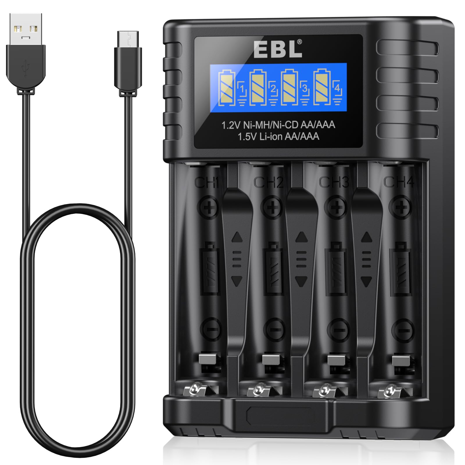 EBL 電池充電器 4スロットで1.2Vニッケル水素 /1.5Vリチウム単3 単…