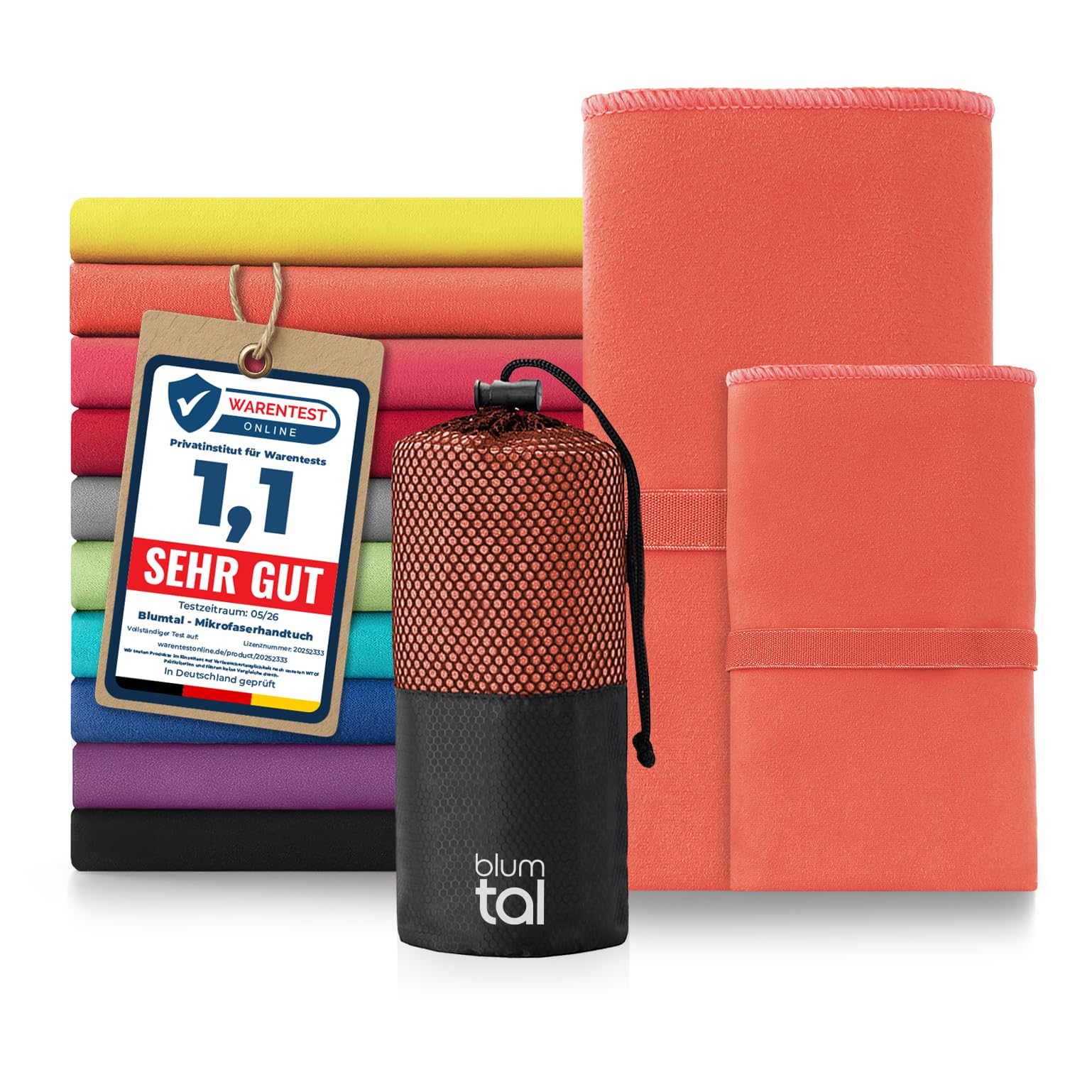 Blumtal Mikrofaser Handtuch leicht & extra saugstark - schnelltrocknende Microfaser Handtücher - optimal als Fitness Handtuch/Strandtuch Mikrofaser/Gym Towel - Reisehandtuch kompakt - Coral - Rot