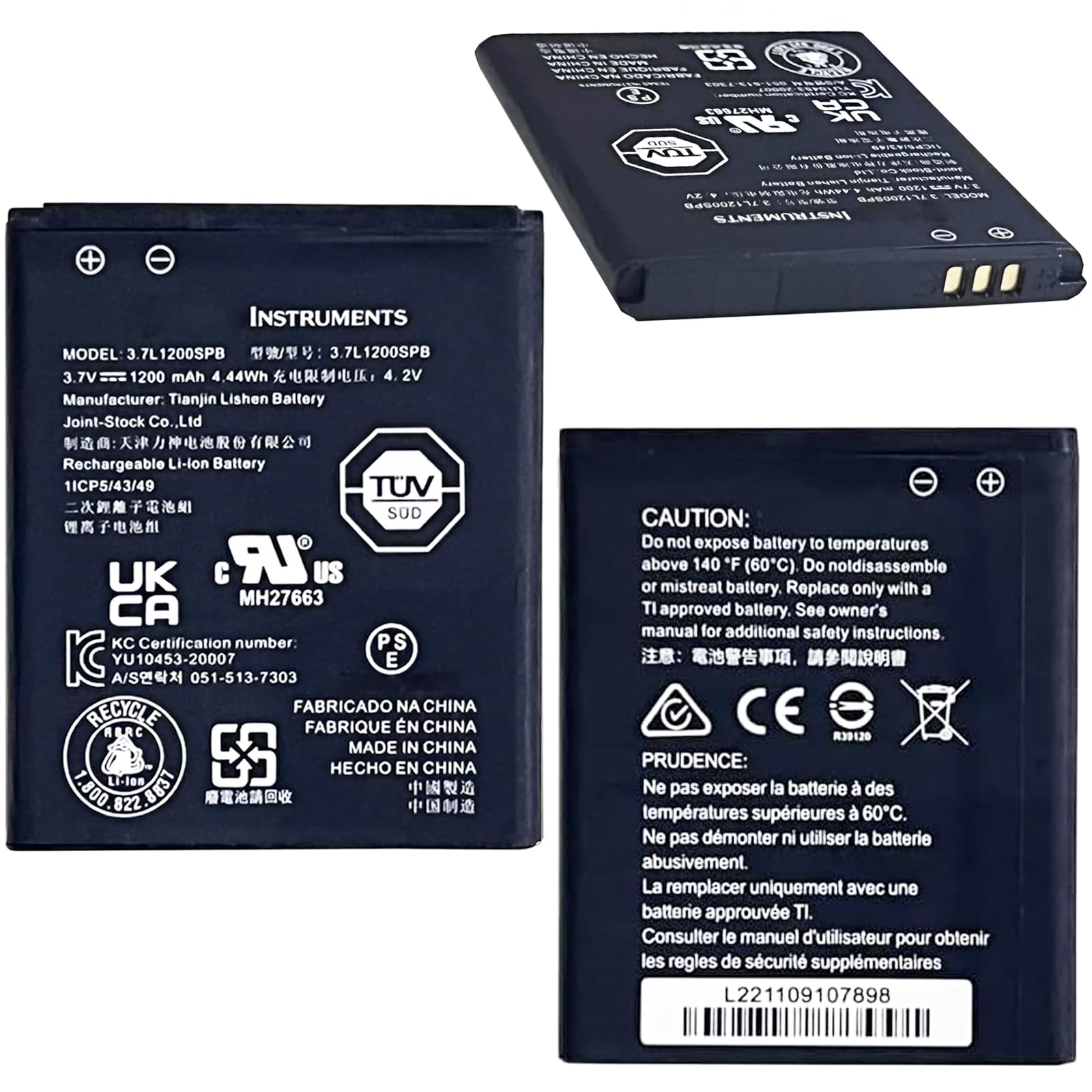 Batterie de Rechange 3,7L1200SPB Compatible Texas Instruments TI-Nspire CX CX Cas