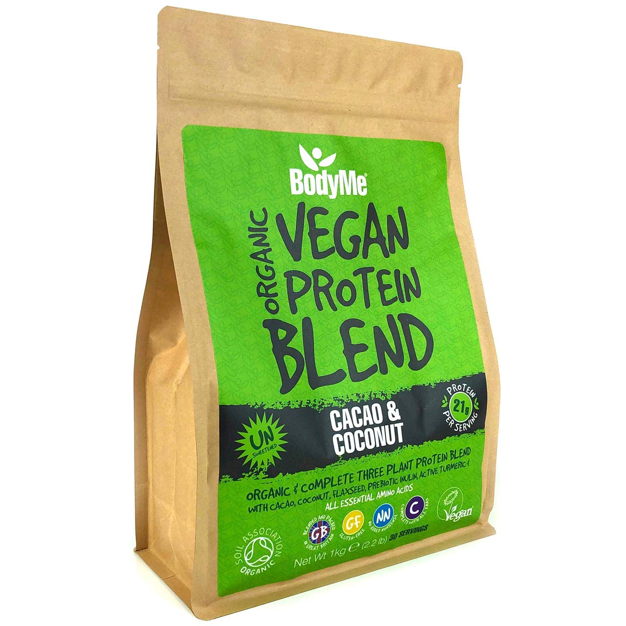 BodyMe Organic Vegan Protein Powder Blend, Cacao Coconut Unsweetened