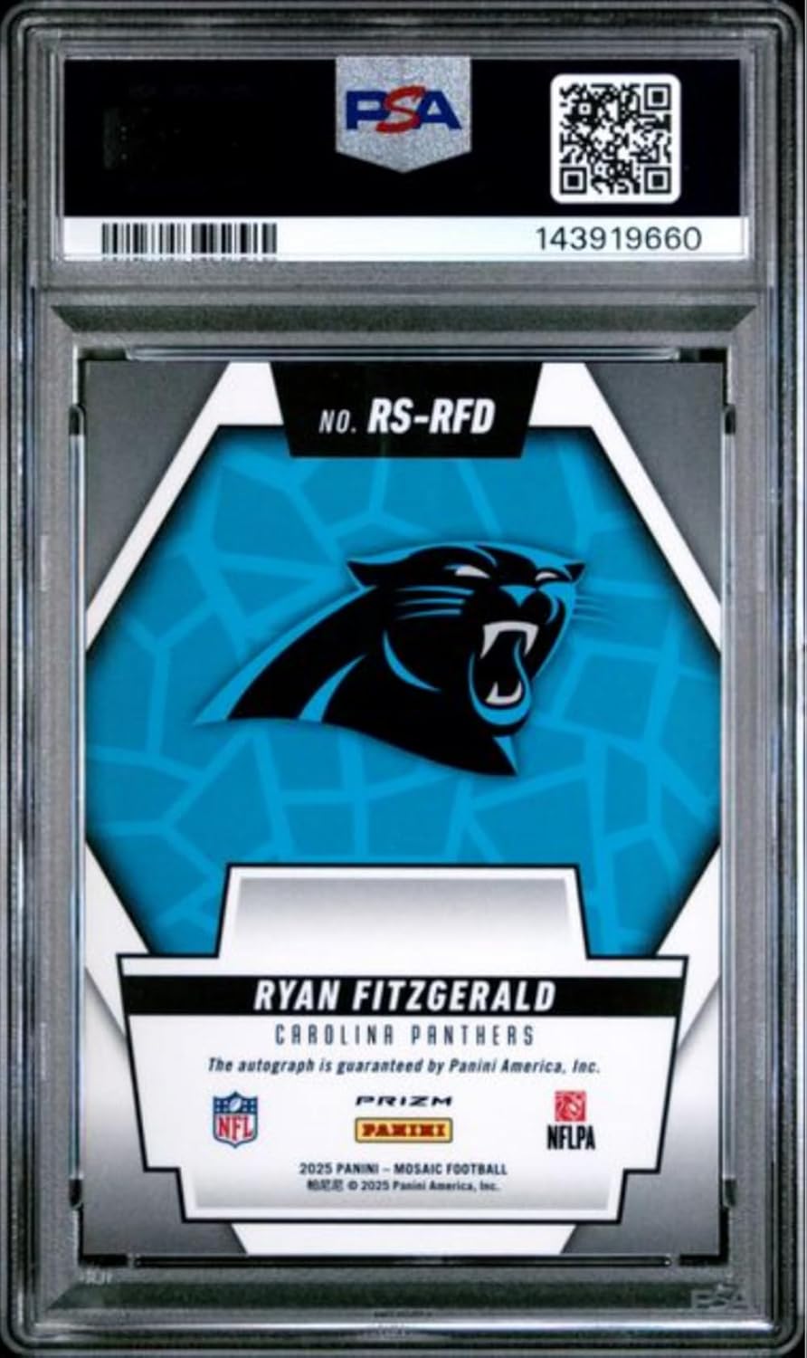 Graded 2025 Panini Mosaic Ryan Fitzgerald #RS-RFD Rookie Scripts Rookie RC Football Card PSA 10 Gem Mint