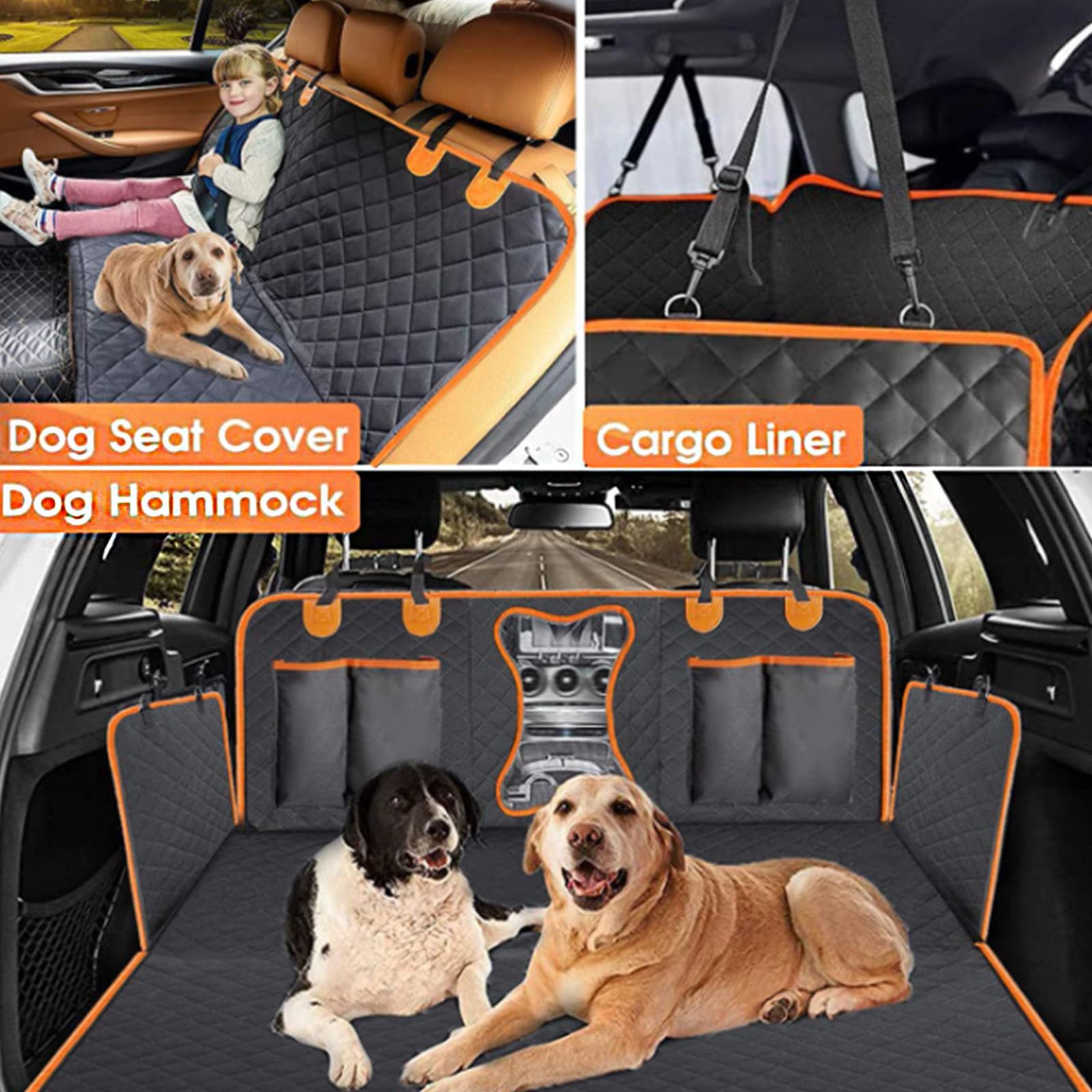 Alfombrilla Ajustable para Coche para Mascotas, Naranja/Gris, para Sentarse con Mascotas, 137 * 147cm, Alfombrilla para Coche para Mascotas, Adecuada para Varios Modelos de Coches (Gray)