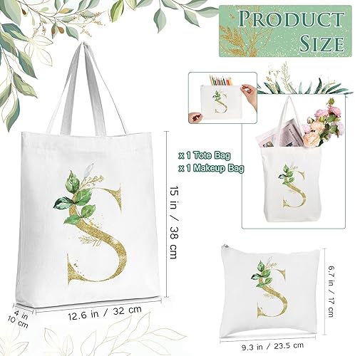 Miniatura 2 de Reginary Bolsa de lona con inicial con cremallera, botánico verde para mujeres, damas de honor, profesores, bolsa de maquillaje cosmética