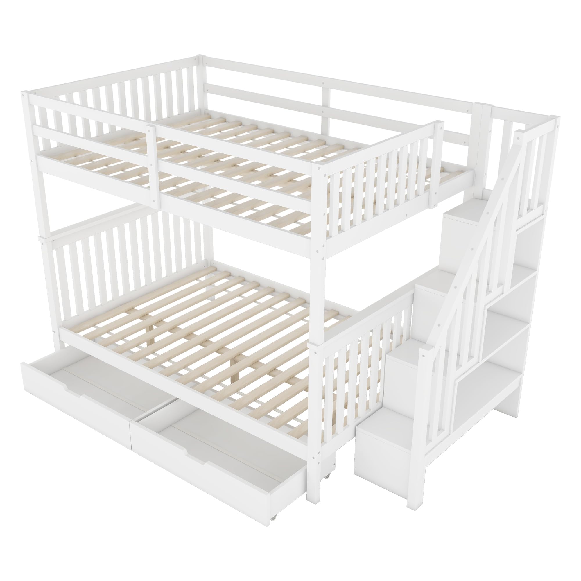 Moimhear Lettino a castello 140 x 200 cm con scala a ripiani, letto a castello in legno massello con scala di sicurezza, due grandi cassetti e rete a doghe (Modello 820)