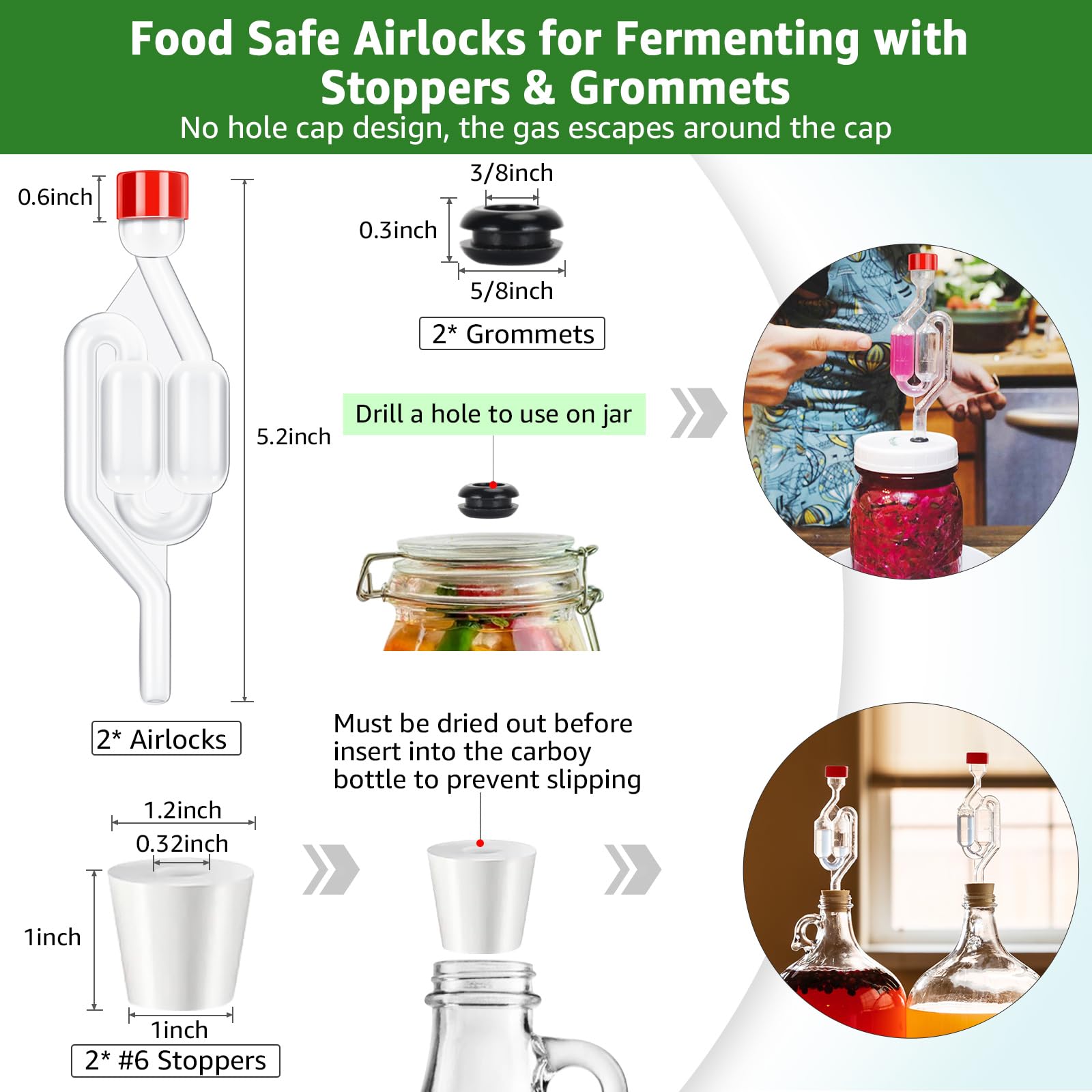 Sifón automático de 14 pulgadas para cerveza y vino con abrazadera de bastidor, sifón automático para cerveza casera de 5.5 pies, 2 cierres de aire para fermentación, 2 tapones perforados y 2 ojales