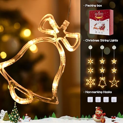 Miniatura 9 de EVOIONOS Luces navideñas para ventana, funcionan con pilas, con ventosa, paquete de 3 unidades, reno de luna y árbol de Navidad, luces de ventana de