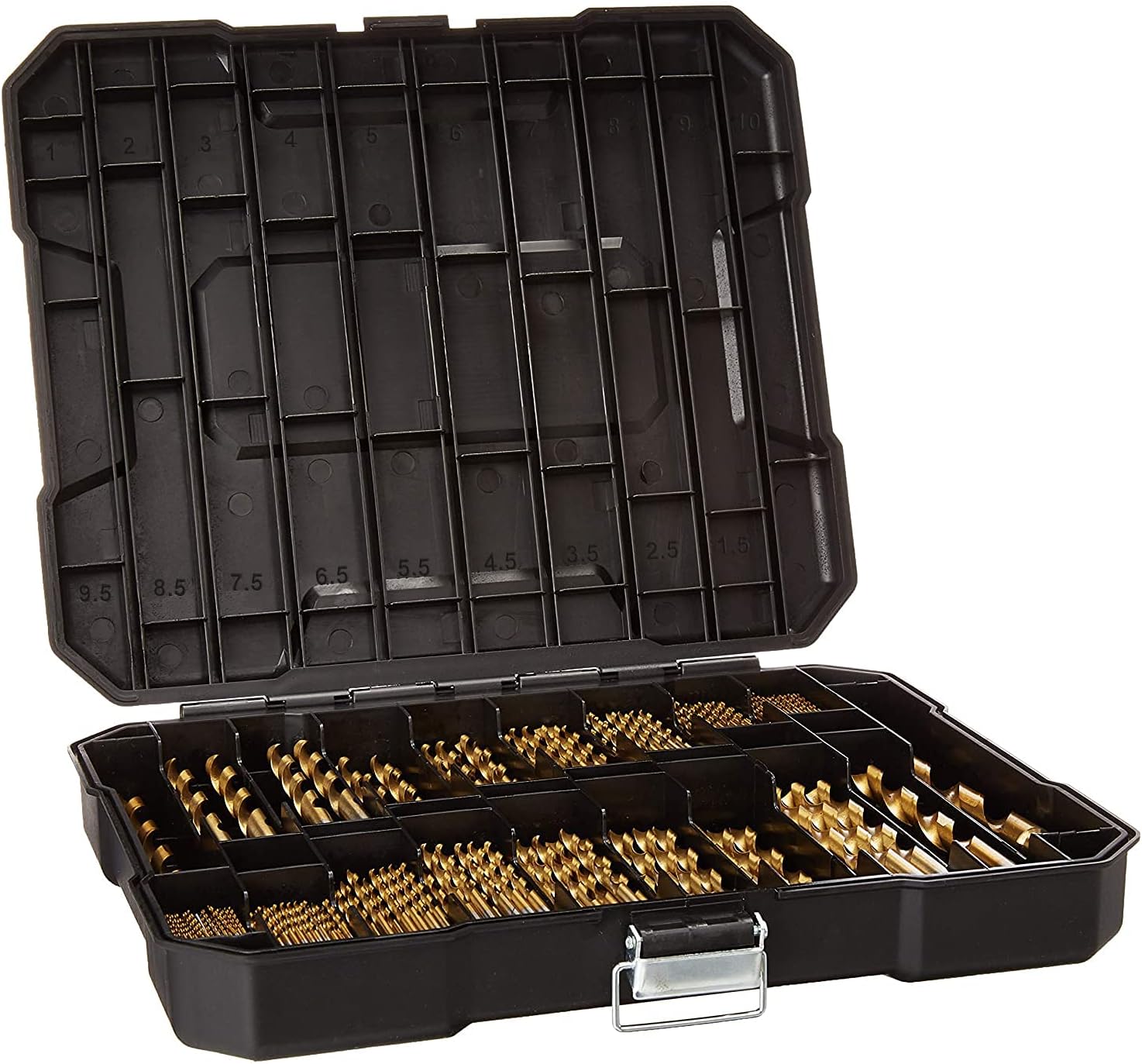 Metric 230 Pieces Titanium Twist Drill Bit Set, 135° Tip High Speed Steel, Size from 1mm up to 10mm, Ideal Drilling in Wood/Cast Iron/Aluminum Alloy/Plastic/Fiberglass, with Hard Storage