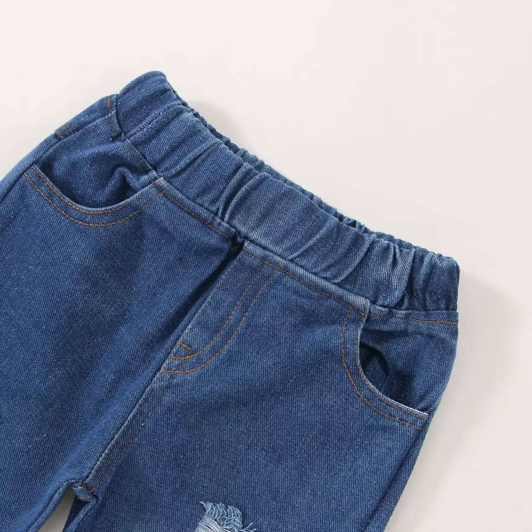 Conjunto de ropa de bebé para niños pequeños, camisa a cuadros rojos, con agujeros rasgados, jeans para otoño e invierno, 1-5T
