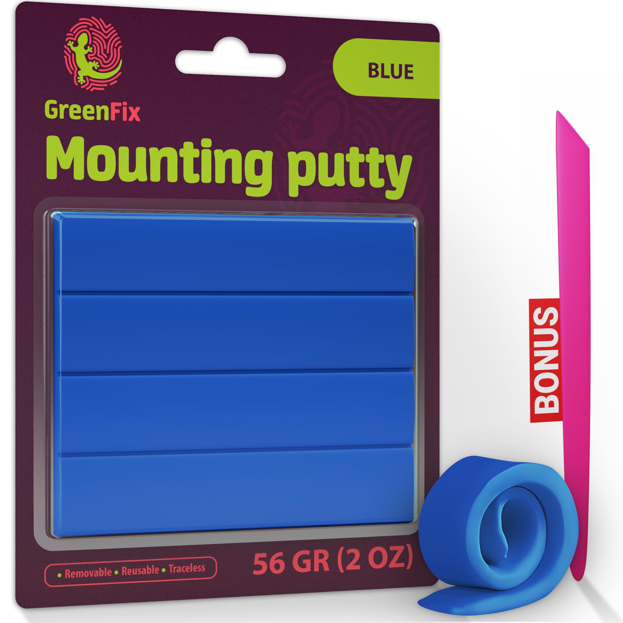 GreenFix Adhesive Mounting Putty 2oz - Blue Sticky Putty for Wall Hanging - Tacky Putty Removable Non Marking - Poster Tack Wall Adhesive for Picture