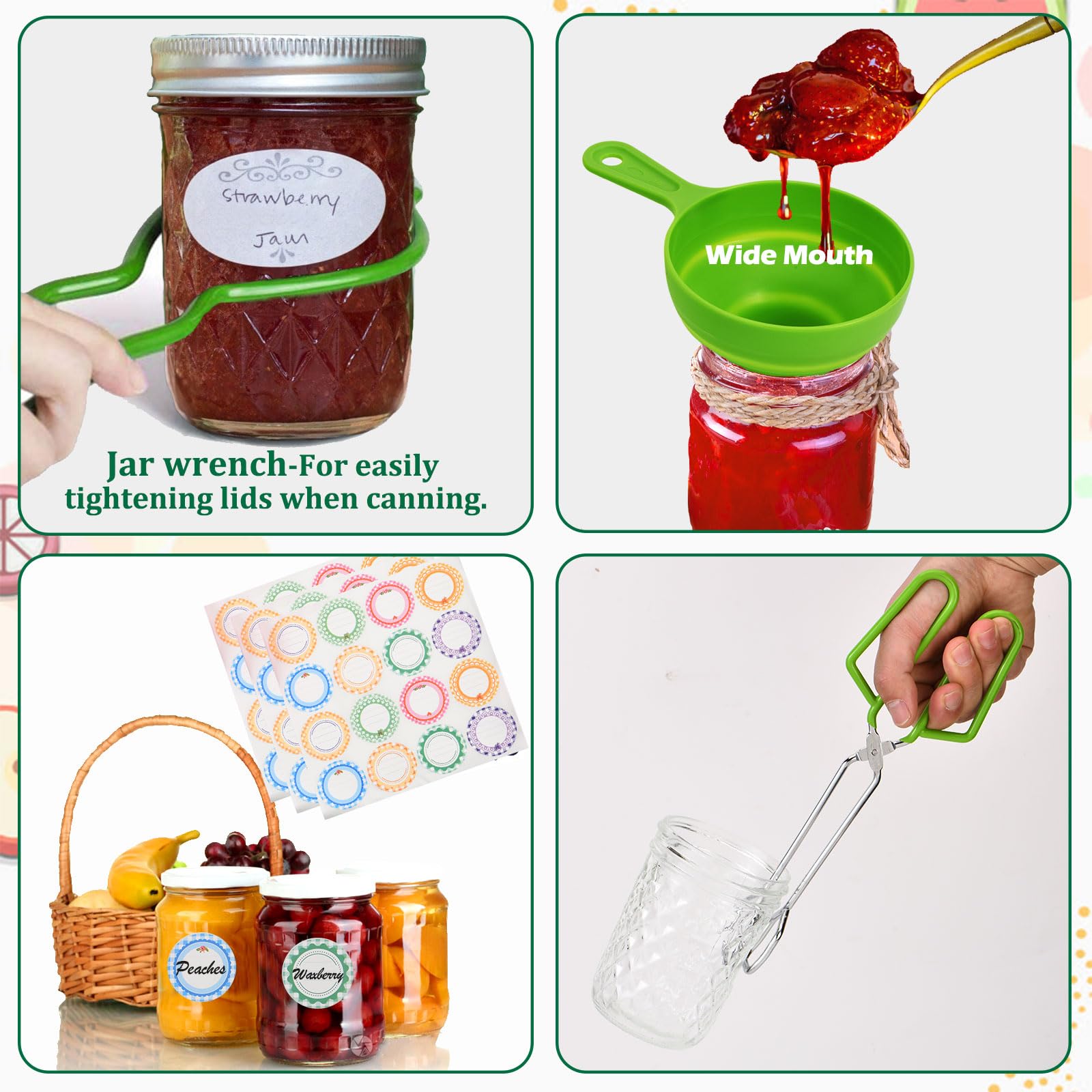 Cooking Utensils Canning Supplies Starter Kit - Beginner's Set with Canning Tools, Tongs, Jar Lifter, Funnel, Labels, Stainless Steel Water Bath Canning Pot Accessories, Pressure Canning Essentials