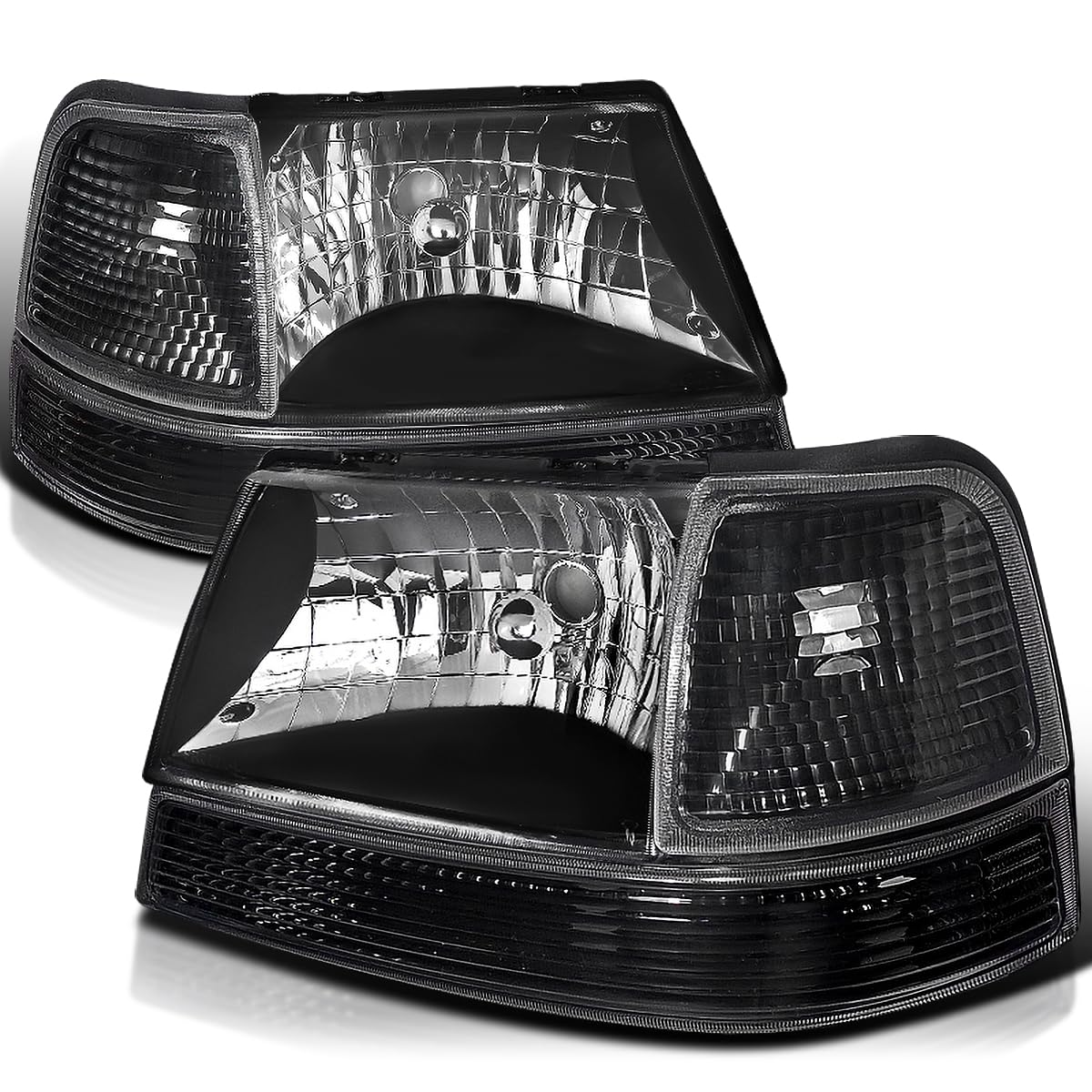 SPEC-D TUNING Black Headlights + Corner Lights Compatible with 1998-2000 Ford Ranger, L+R Pair Assembly