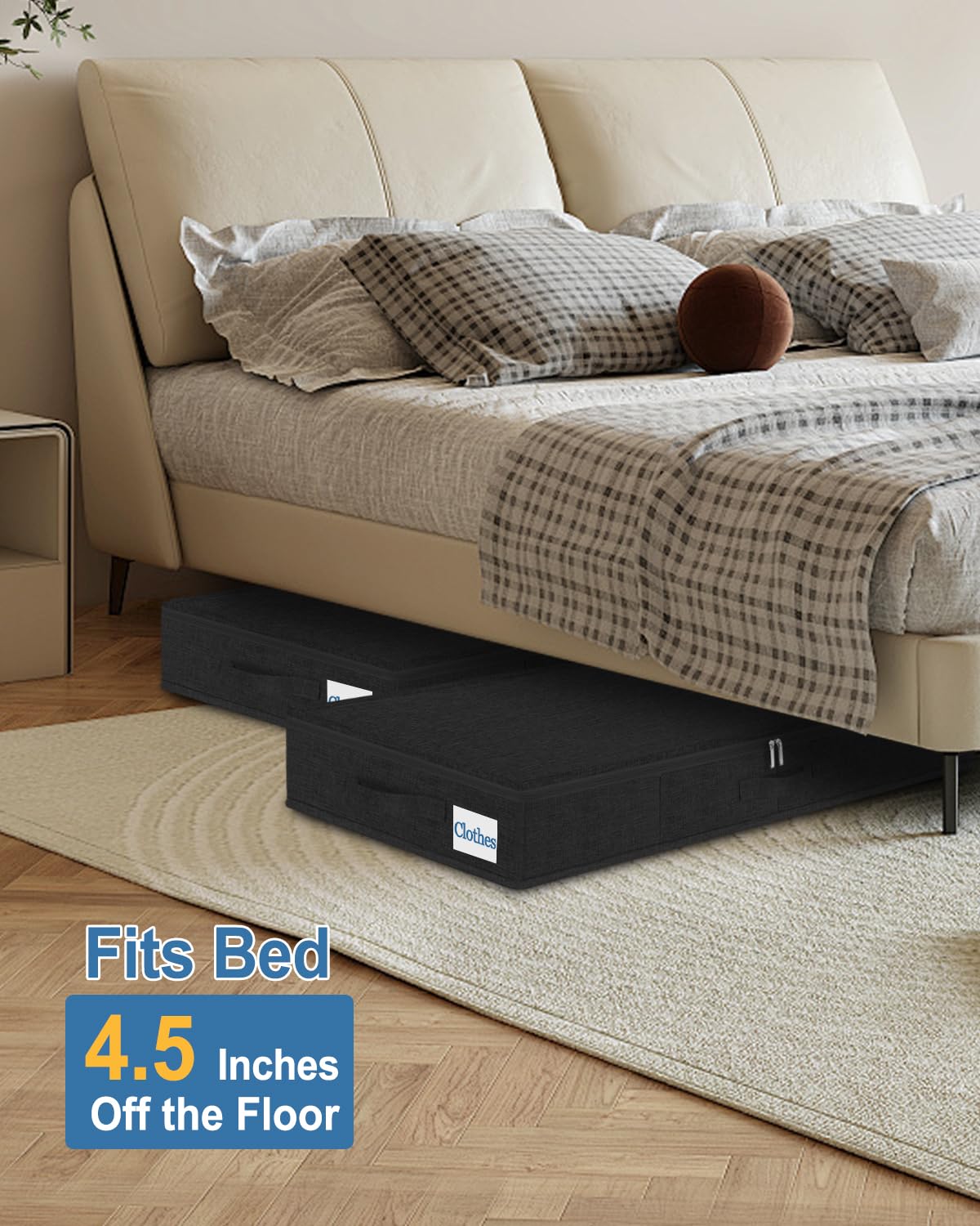 Cirhy Set di 2 scatole portaoggetti sotto il letto, altezza 11,4 cm, colore: nero