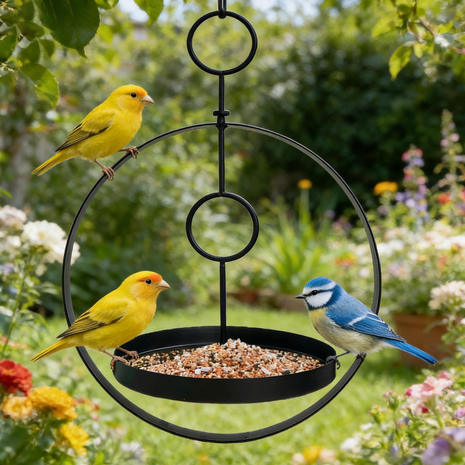 Futterspender für Wildvögel & Kleine Vögel (Finken) | Wetterfestes Metallring-Design | Für Innen/Outdoor, Garten, Terrasse, Haustiervoliere
