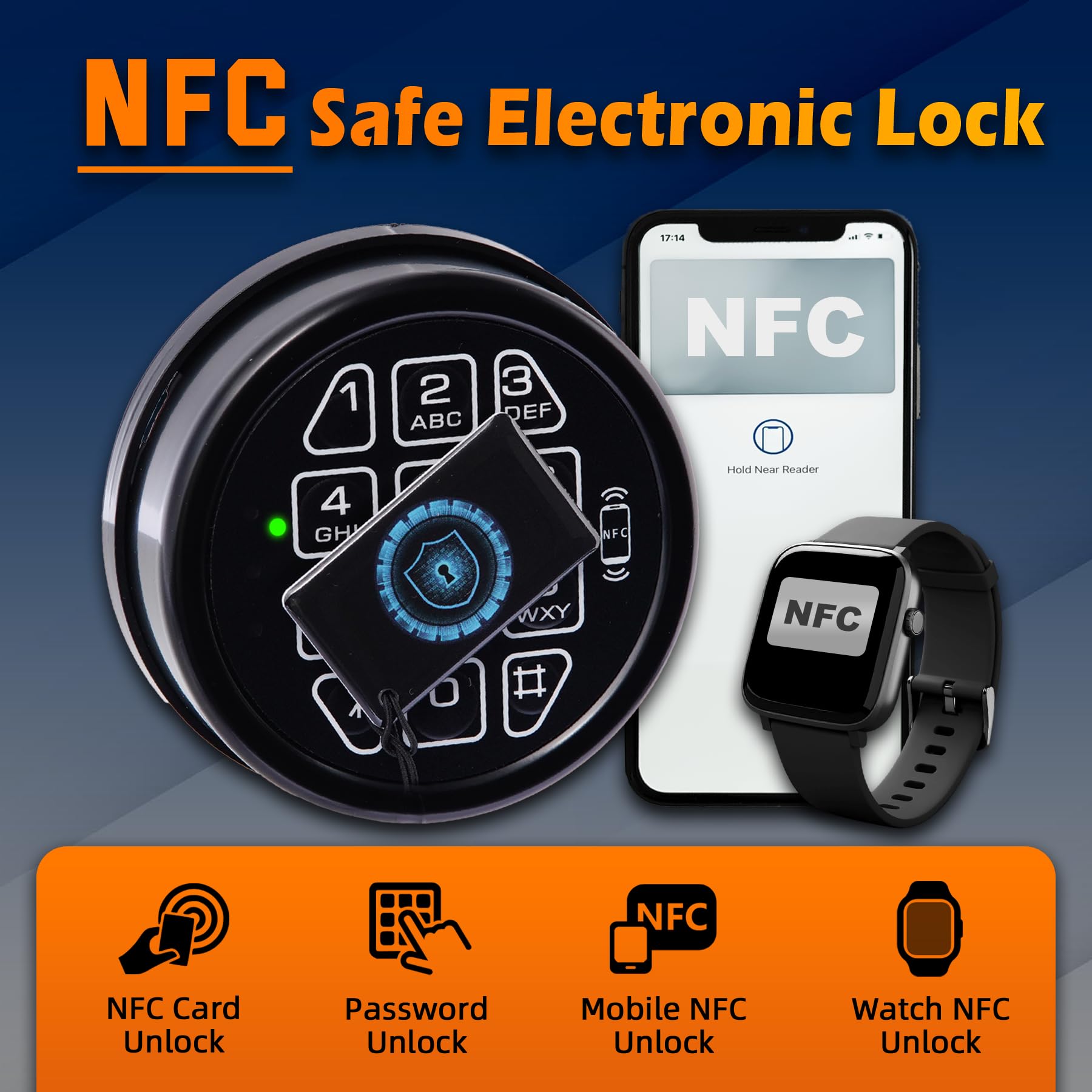Elektronisches Safe Lock Ersatztastatur mit Magnetschloss & 2 Override-Tasten-NFC-Funktion (mit 2 NFC-Karten), programmierbarer Safe Keypad für schnellen sicheren Zugriff, passend für Safe Boxen