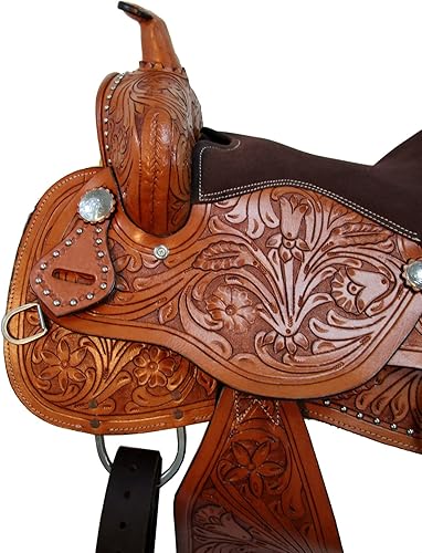 Miniatura 5 de Western Saddle Barril Racing Caballo Placer Floral Tooled Cuero Trail Tack Cowboy Rodeo Set 15 16 17 18