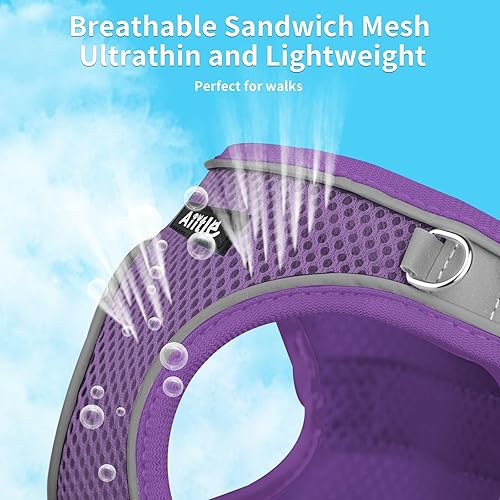 Miniatura 8 de AIITLE Juego de arnés y correa para perro, arnés a prueba de escape, sin tirones, con malla suave y bandas reflectantes, arnés ajustable para