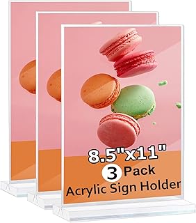 Acrylic Sign Holder 8.5x11 Inch, 3 Pack Clear Acrylic T Shape Table Top Display Stand , Double Sided Picture Frames for Menu Display, Office Store Restaurant Exhibition Trade Museums Wedding Menu Paper Desk Display