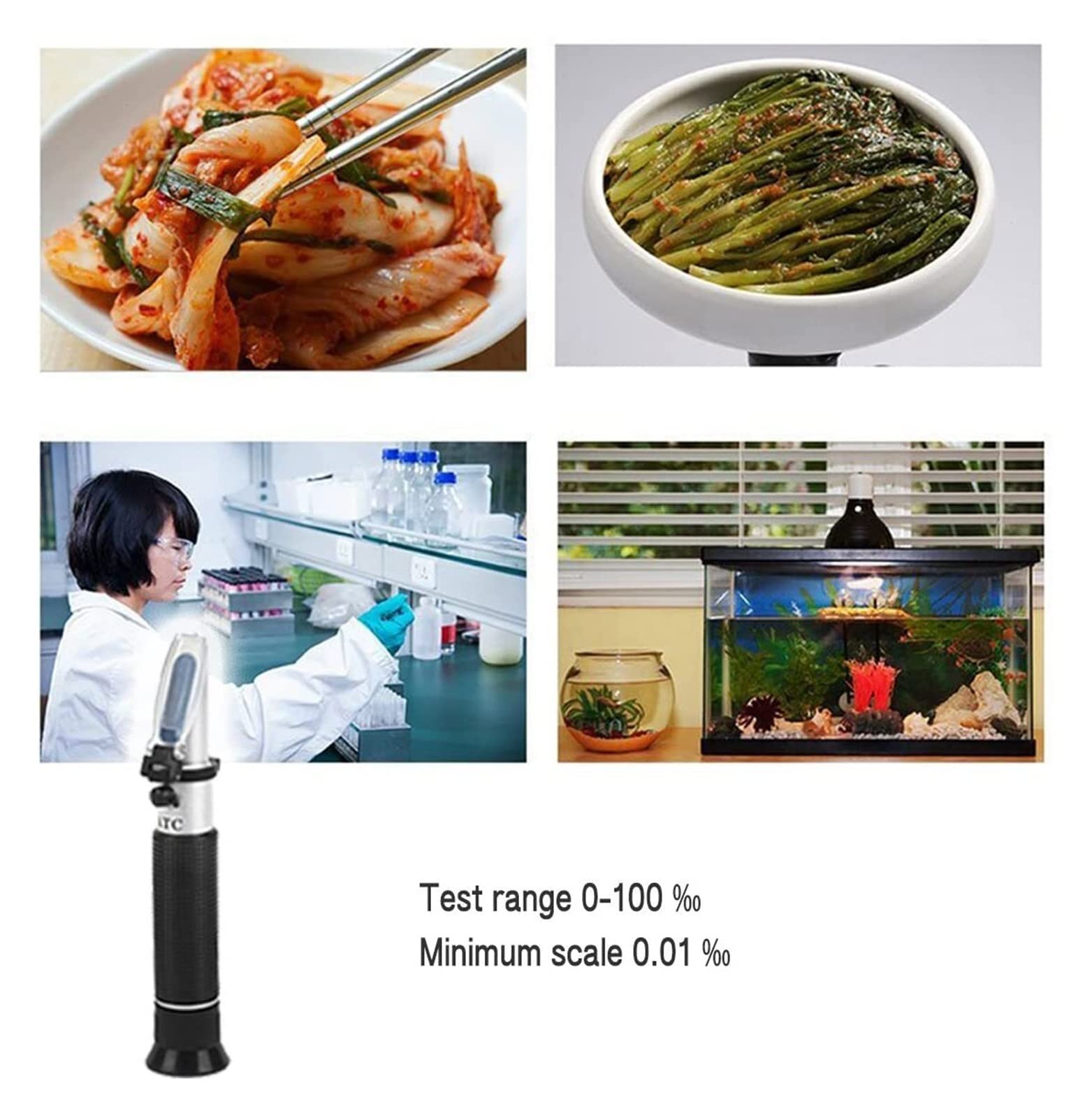 Réfractomètre de salinité for testeur de sel d'aquarium avec ATC Et Double échelle 0-100 et 1000-1.070 Test spécifique de gravité en Eau salée,Efficace et Durable