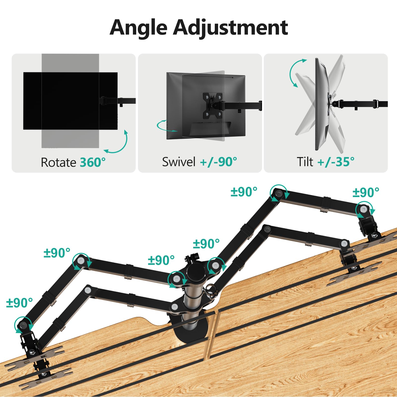 WALI Supporto da scrivania per 4 monitor, adatto a schermi di computer pesanti fino a 27", braccio completamente regolabile per monitor fino a 10 kg per braccio (M004), nero