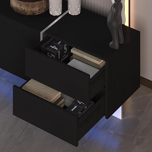 Miniatura 6 de Creekt Soporte de TV negro para TV de 85 pulgadas, consola de TV para 85+ 85 80+ 80 75+ 75 70 pulgadas soportes de TV para sala de estar 85 80 75 70